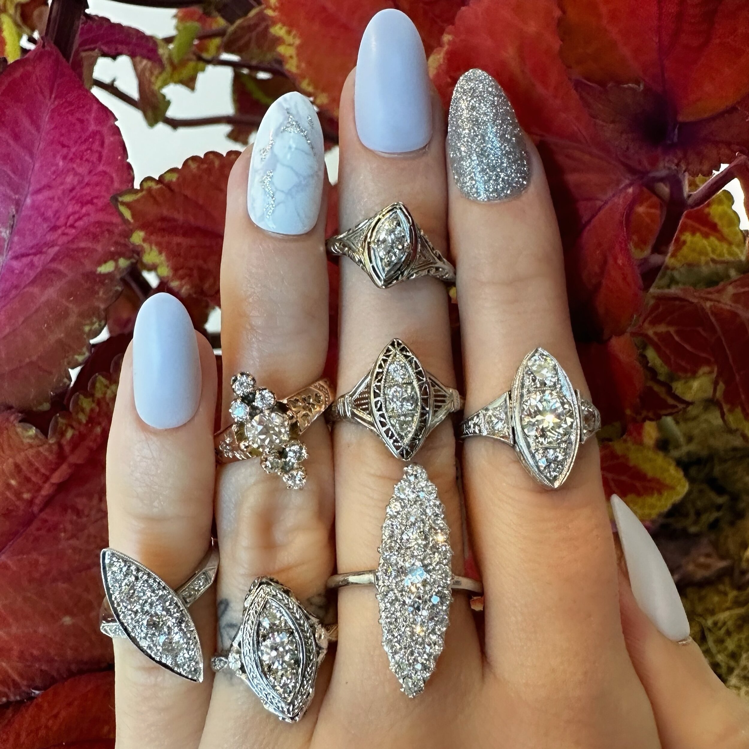 This one is for all the people out there who love navette rings! 

This style was popular during the Victorian and Edwardian eras. The word &ldquo;navette&rdquo; originates from French meaning &ldquo;little boat&rdquo; which you can see in this photo
