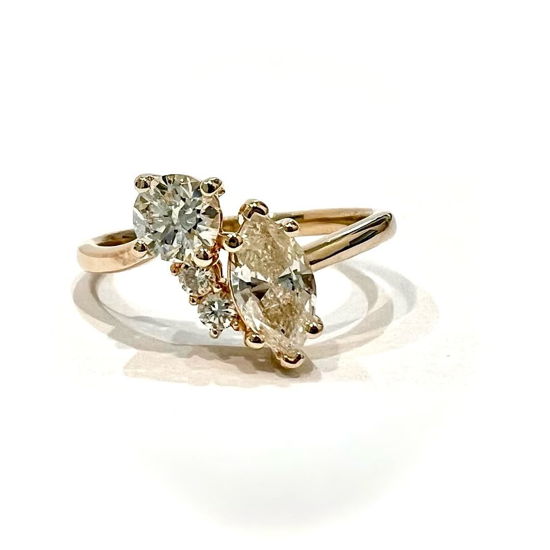 From concept design to finished product&hellip; another gorgeous custom ring is complete! 

This lovely customer brought in two of her rings and decided to make them into one! We used her original solitaire of 40 years and her 20 year anniversary rin