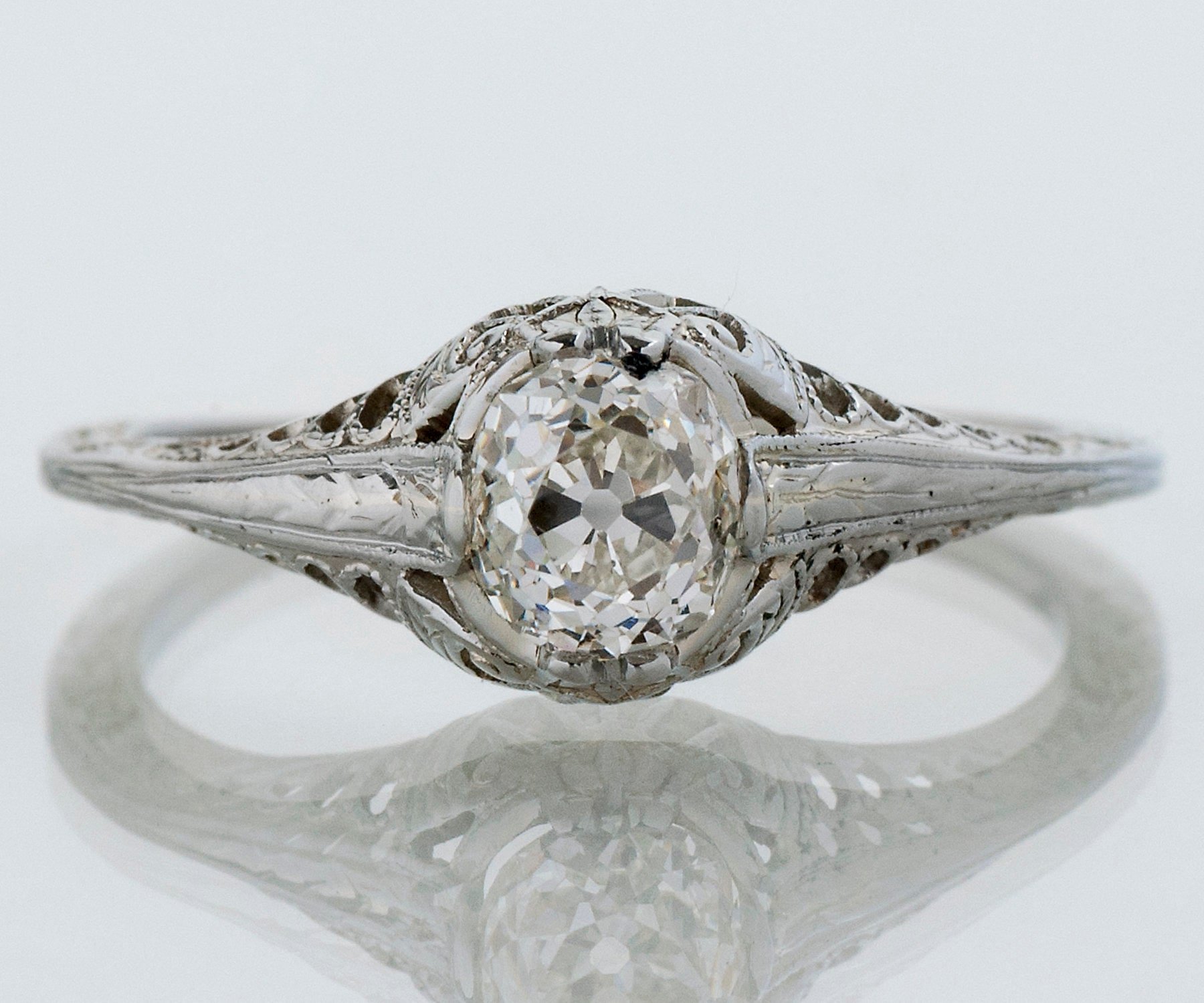Antique Engagement Ring - Antique 1910's 18k White Gold Mine Cut Diamond Engagement Ring