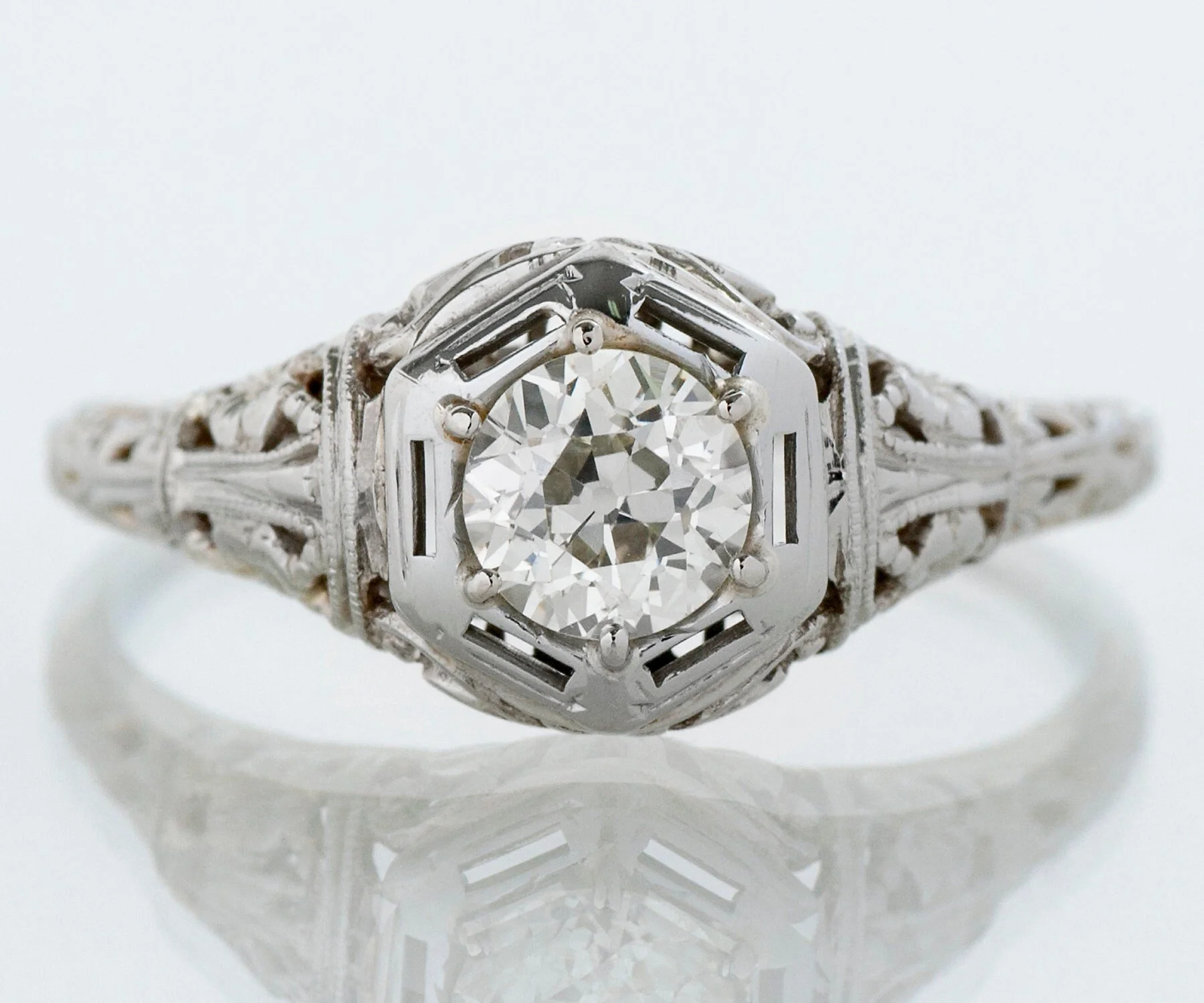 Antique Engagement Ring - Antique Edwardian 18k White Gold Filigree Diamond Engagement Ring