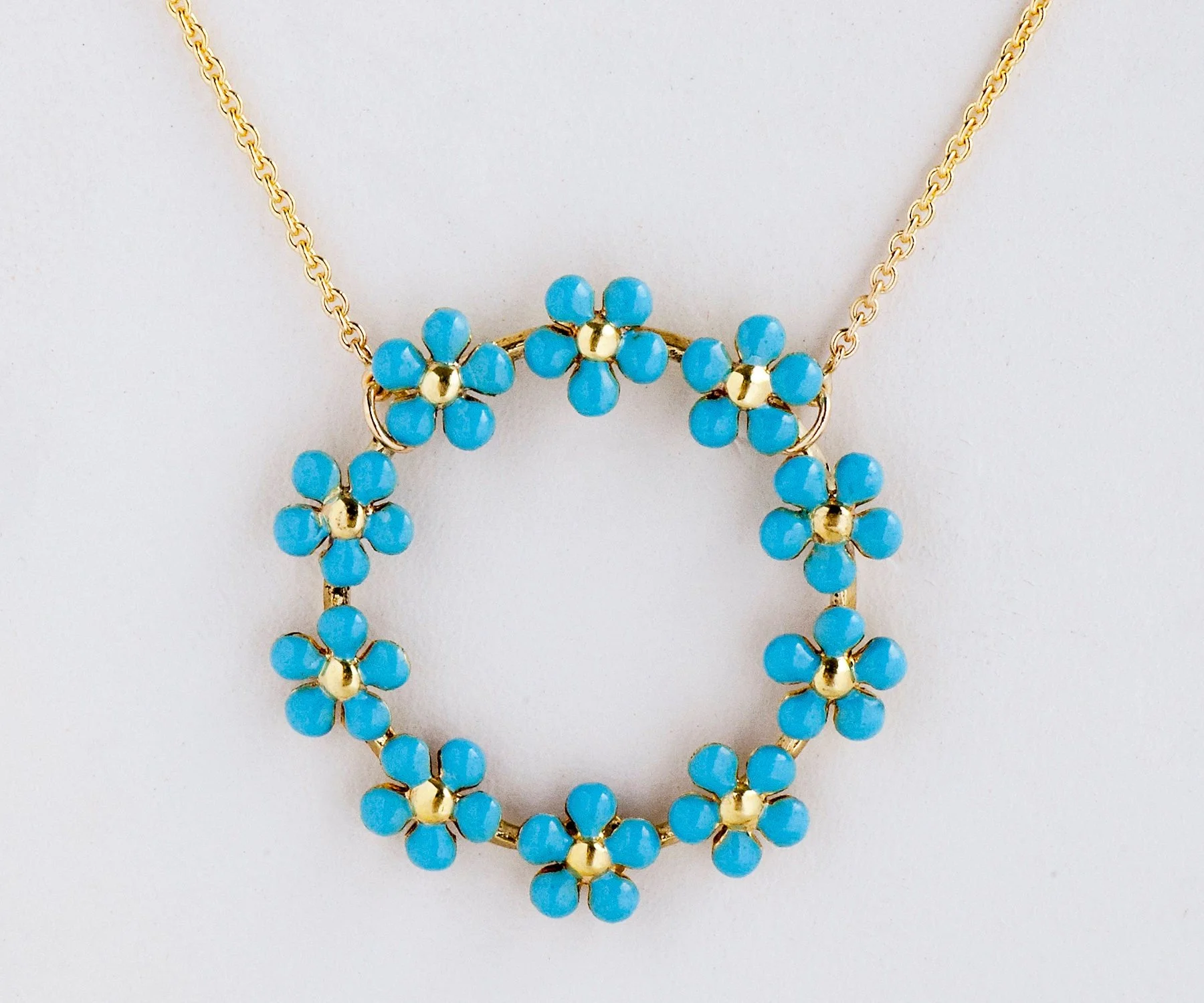 Antique Necklace - Antique 14k Yellow Gold Enamel Floral Wreath Conversion Necklace