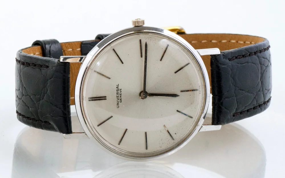 Mid-Century Universal Genève 14k white gold wrist watch at Copper Canary Fine Jewelry, Meridian ID
