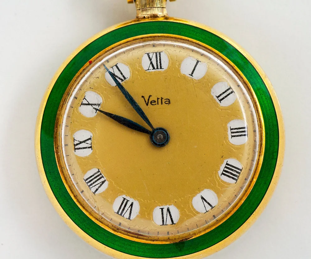 Antique Vetta 18k gold & enamel pocket watch at Copper Canary Fine Jewelry, Meridian ID