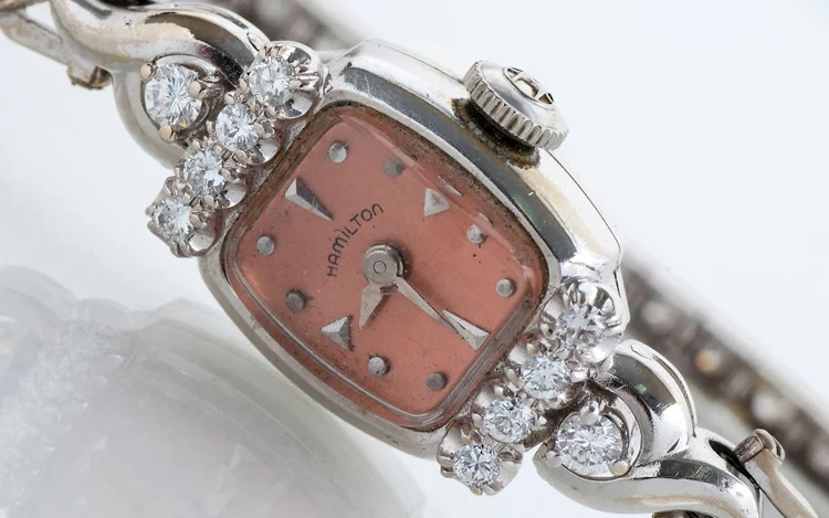 1950s Hamilton 14k white gold and diamond ladies watch