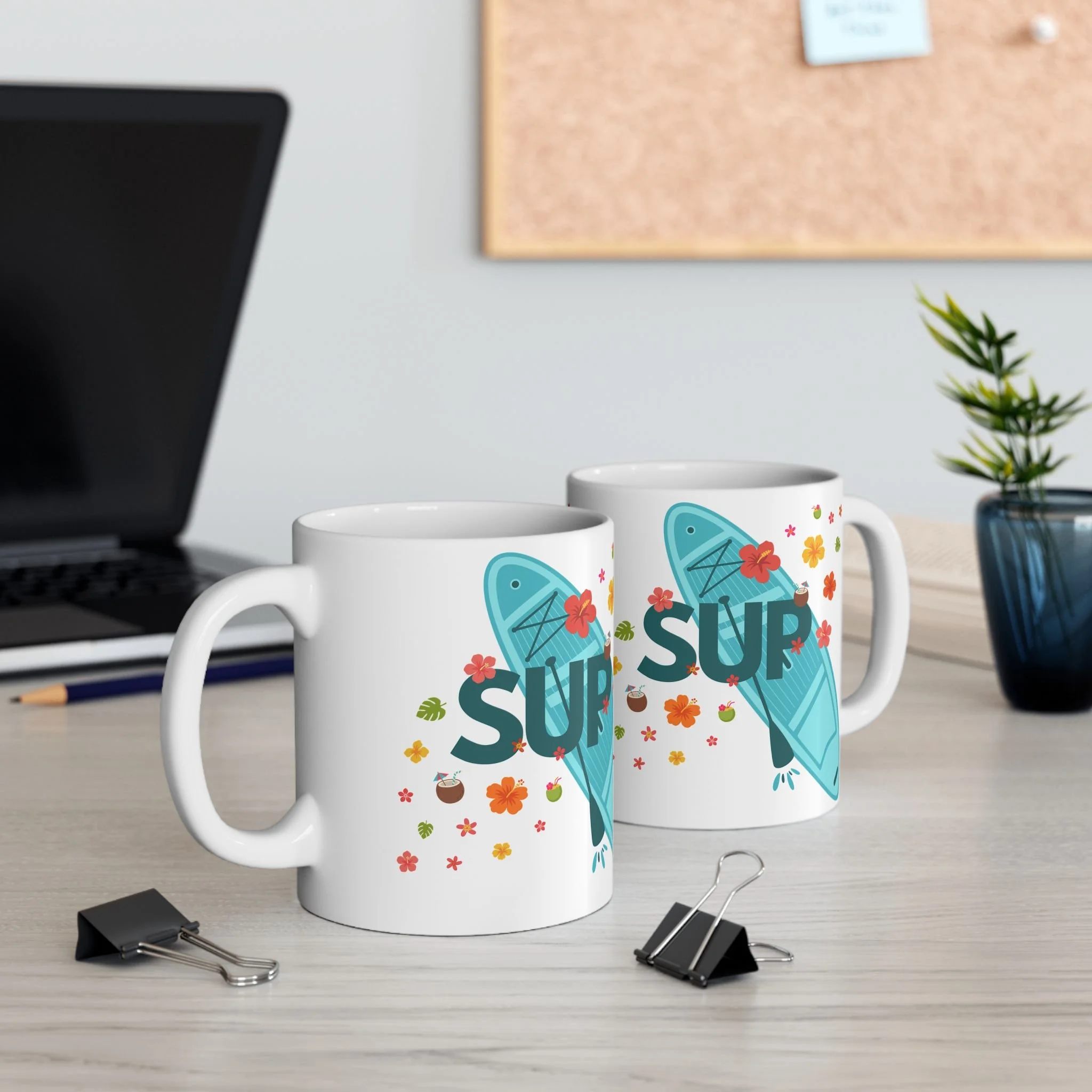 Choose from 11 ounces or 15 ounces for this vibrant stand-up paddle board SUP mug.