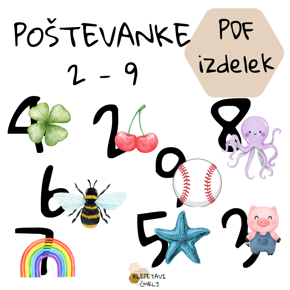 KOMPLET POŠTEVANK OD 2 DO 9