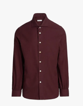 Kiton Cotton Button-Front Shirt in Bordeaux.png