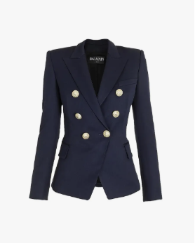 Balmain Double-Breasted Wool Jacket in Marine.png
