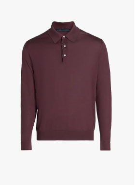 Kiton Fine Cashmere Long-Sleeve Polo Shirt in Mauve.png