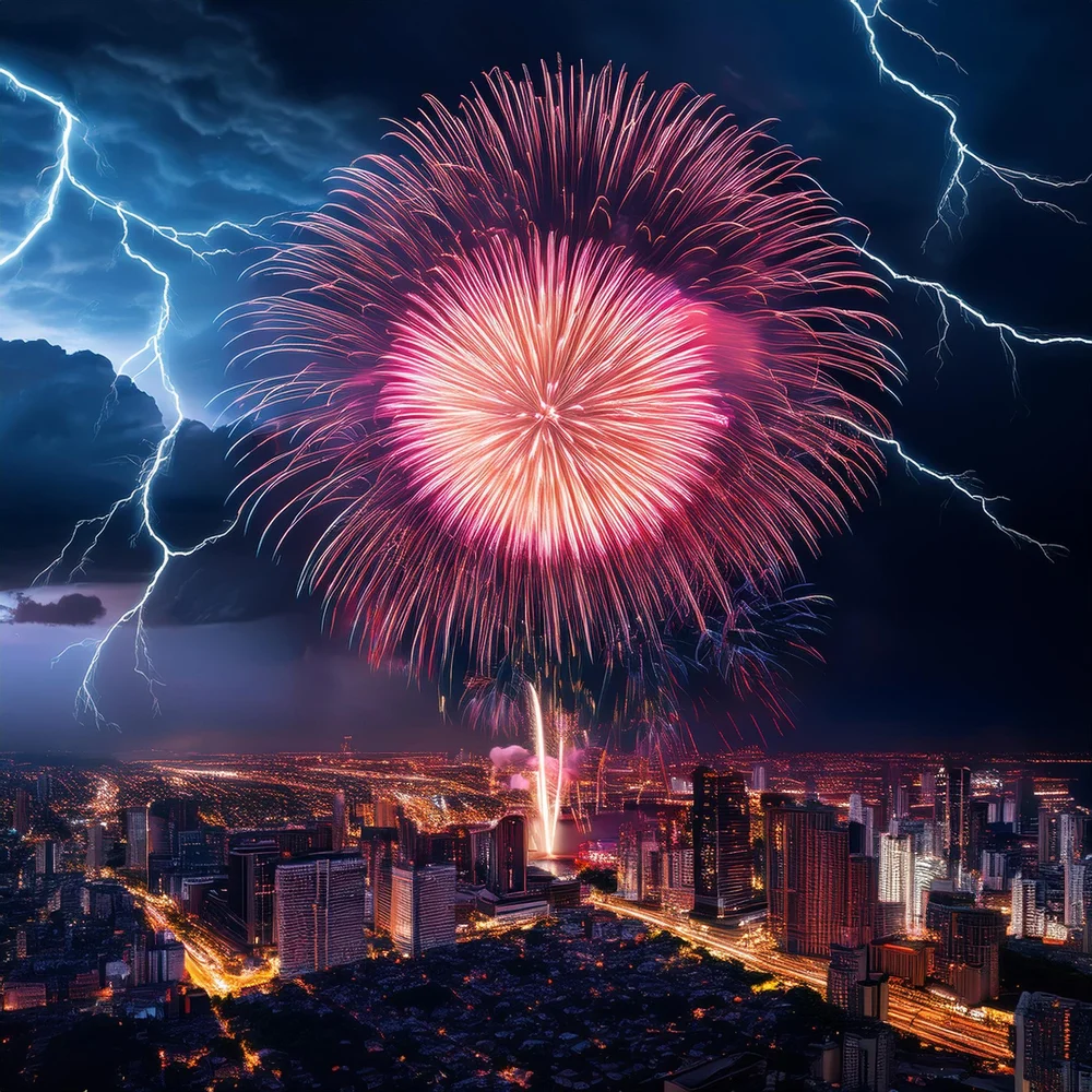 Firefly thunderclouds that are made of fireworks over a dense urban area, firework lightning -- emph.jpg