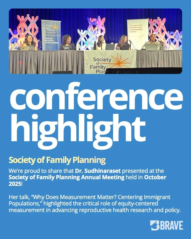 Continuing our highlights from last year ✨ Congratulations to our Principal Investigator, Dr. Sudhinaraset, on presenting &ldquo;Why Does Measurement Matter? Centering Immigrant Populations&rdquo; at the Society of Family Planning Annual Meeting in O