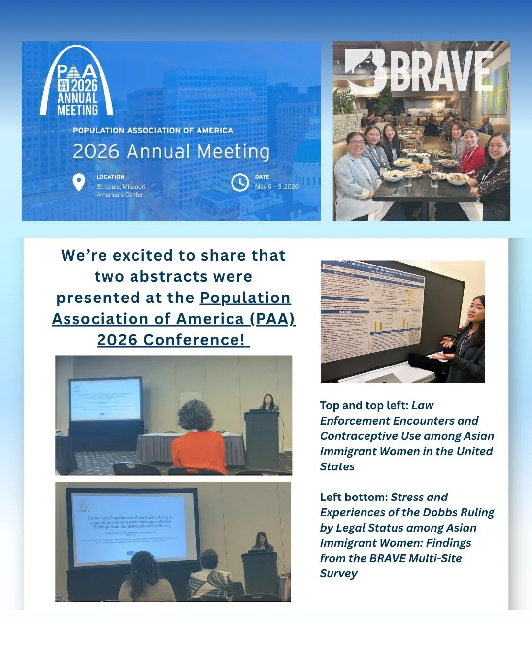 Last week, some of our amazing BRAVE researchers attended the Population Association of America 2026 Conference ✨ We were excited to share our research, connect with fellow researchers and community partners, and engage in meaningful conversations! #