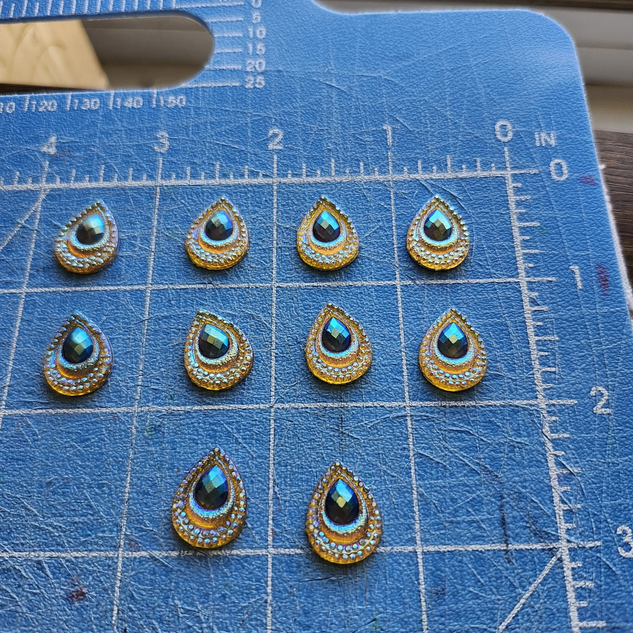 Yellow PeaRooster Eye Flatback Rhinestone Appliques - 13mm*18mm