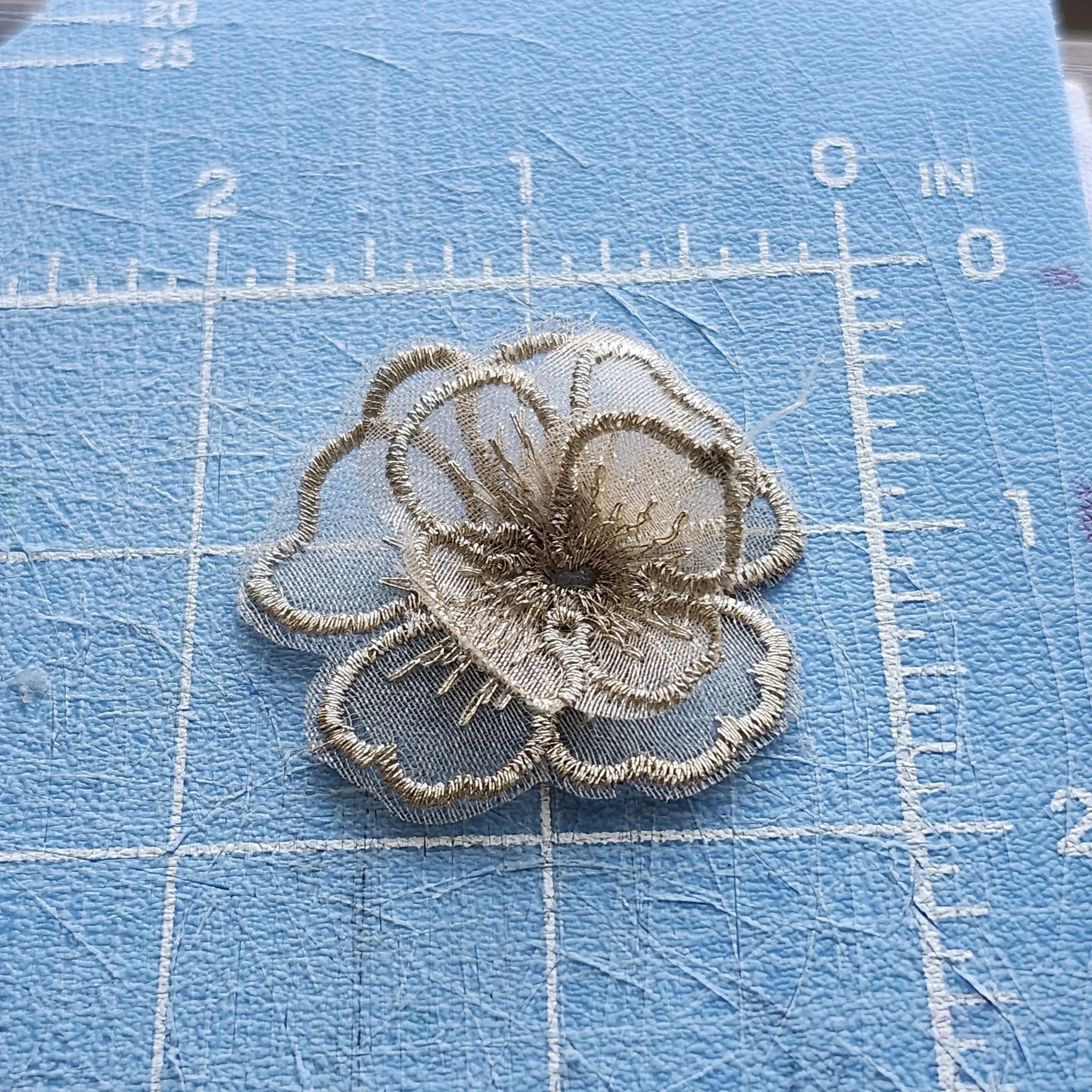 Golden Embroidered Organza Flower Patch