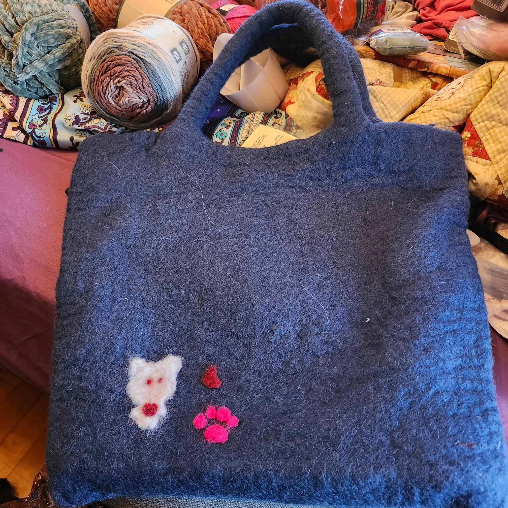 Midnight Blue, 100% Wool Tote. Taeolin's Artifacts