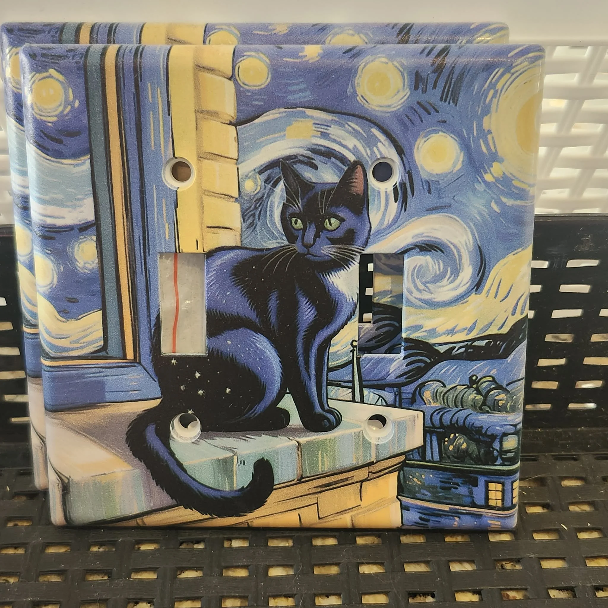 Van Gogh Cat 2 Gang Toggle Switch Plate