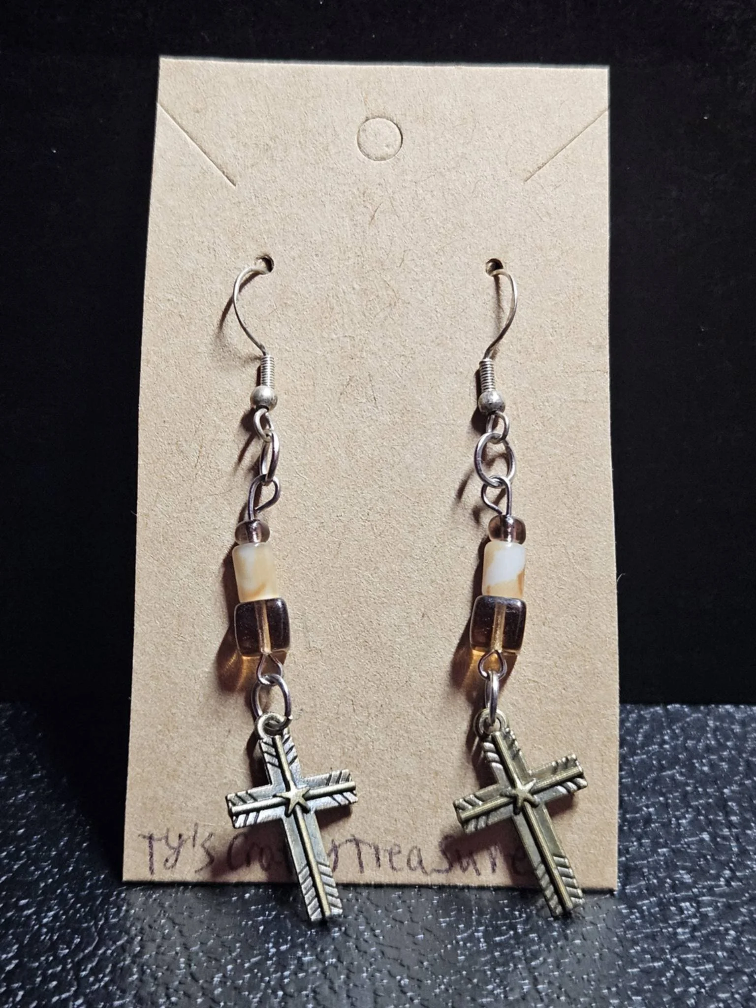 Bronze Cross Hang Earrings by Ty's Crafty Treasures
