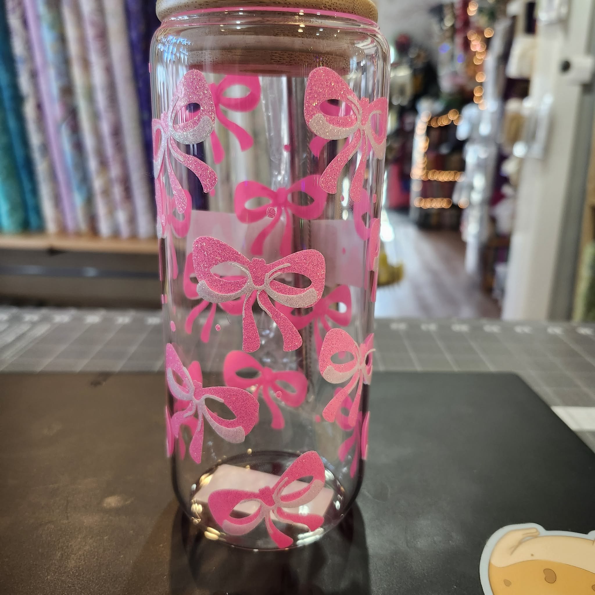 Pink Ribbon Glass Tumbler by Laura