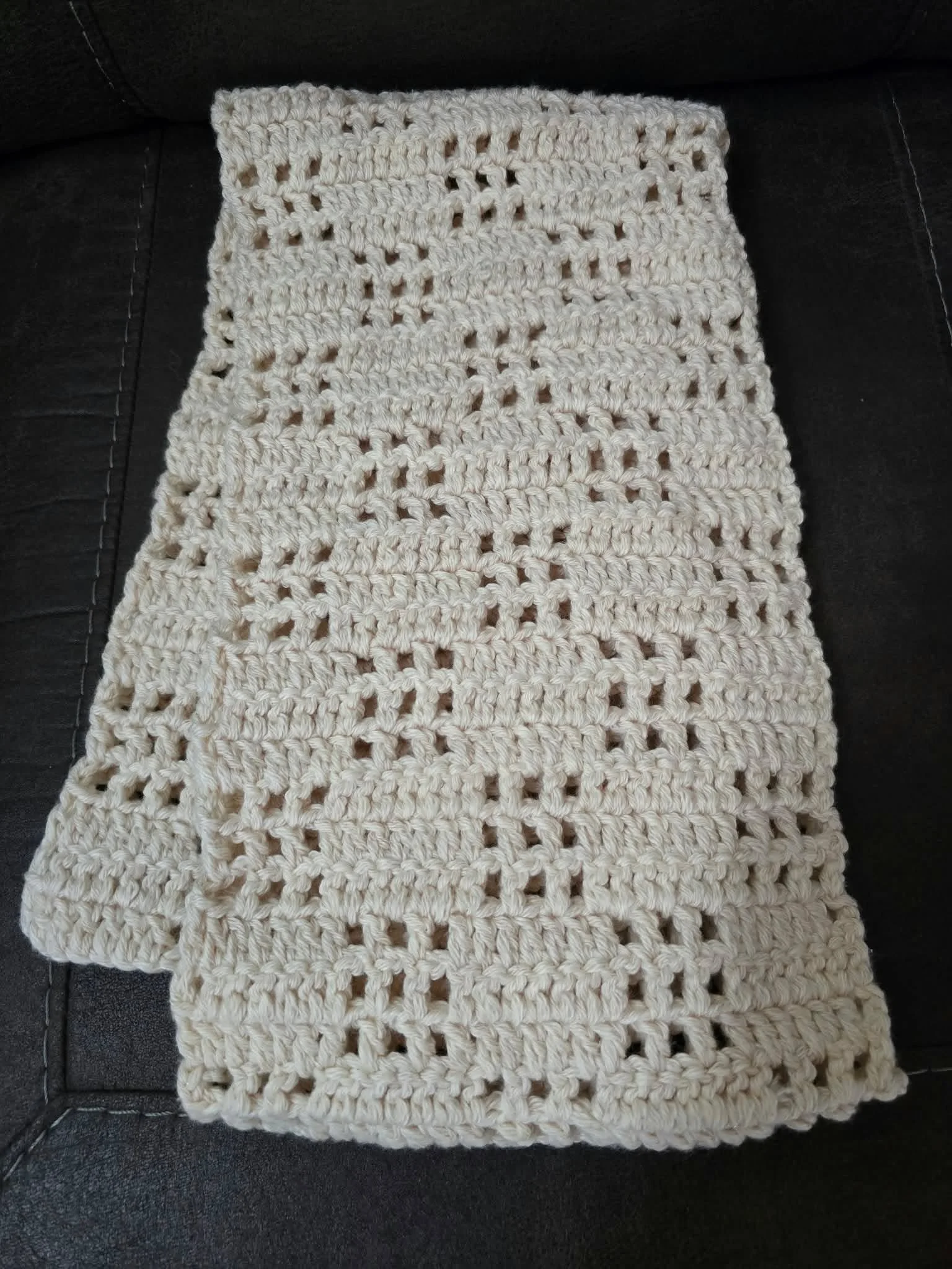 Crocheted ivory scarf 8" x 60" by Cozy Cabin Crochet and Gifts