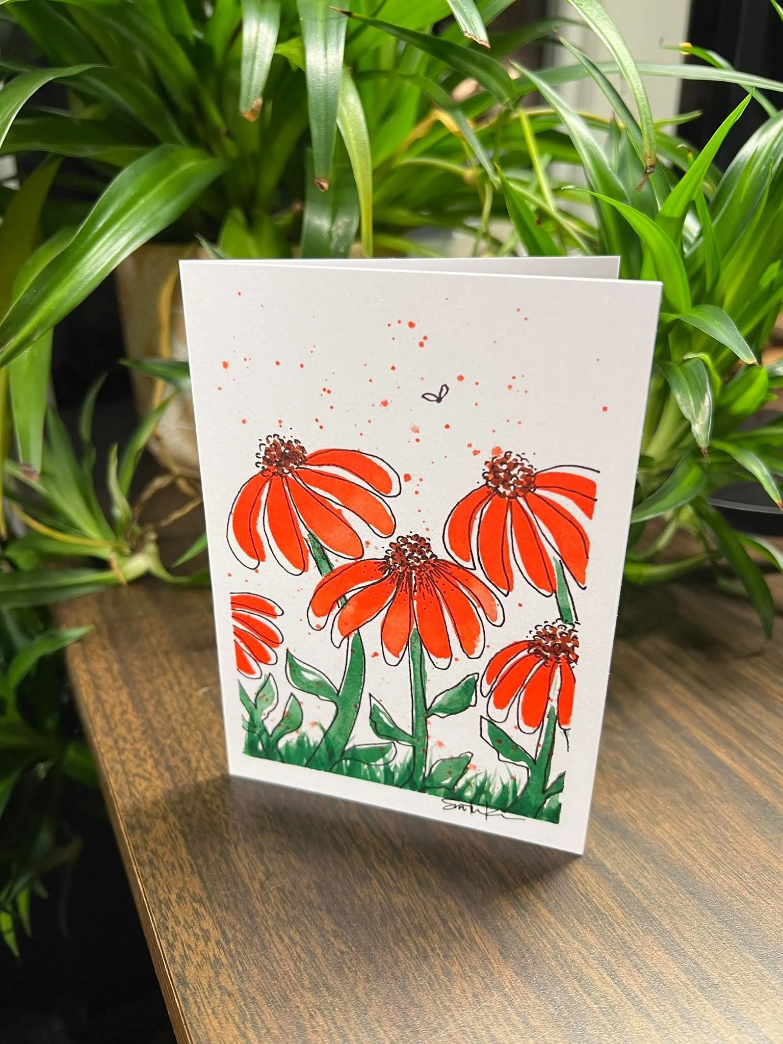 Red Echinacea Card Stock by SamSconsin Art