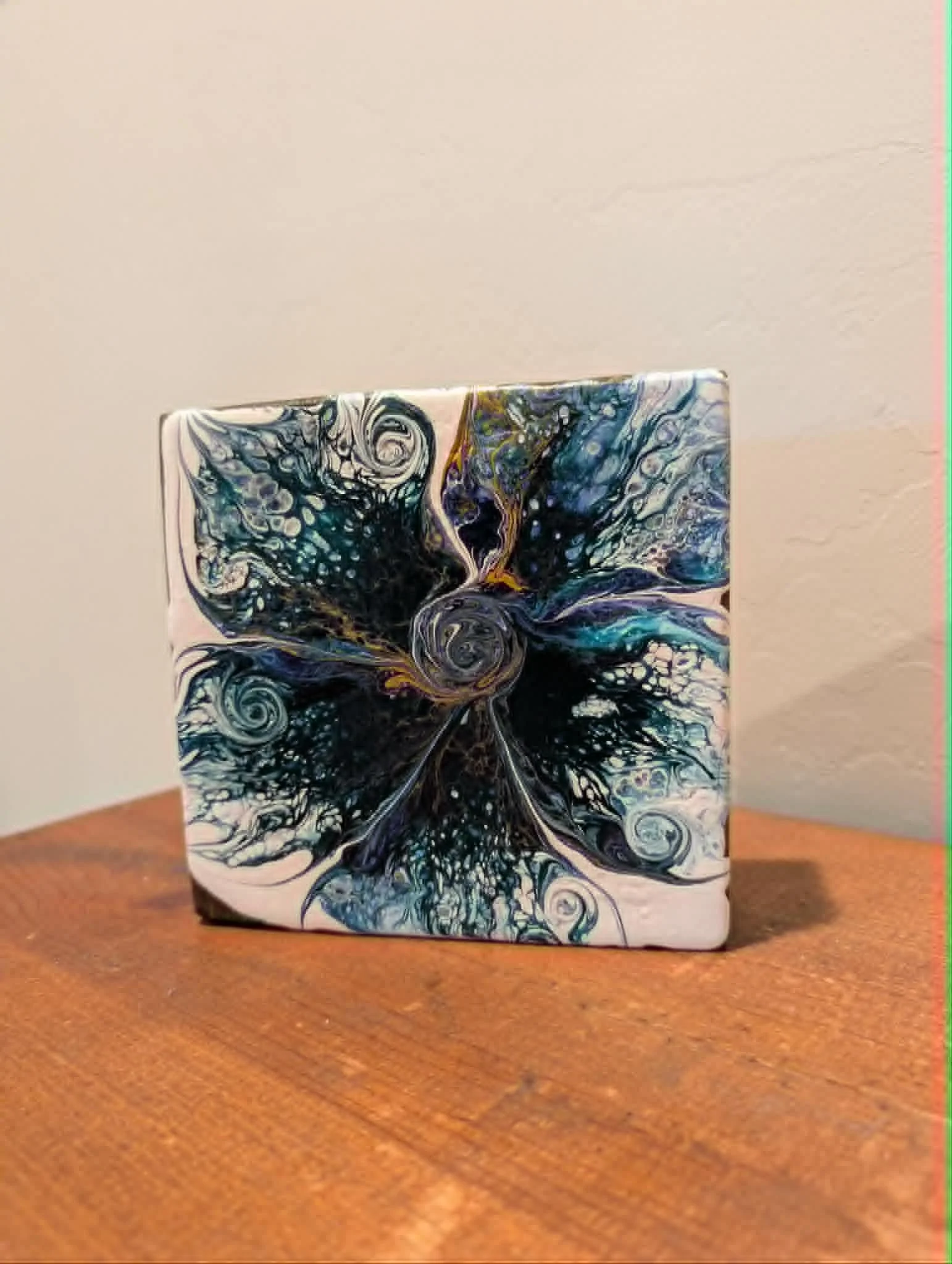 Repurposed wood block flower art