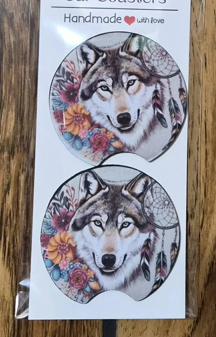 Wolf Themed Car Coasters by Patty