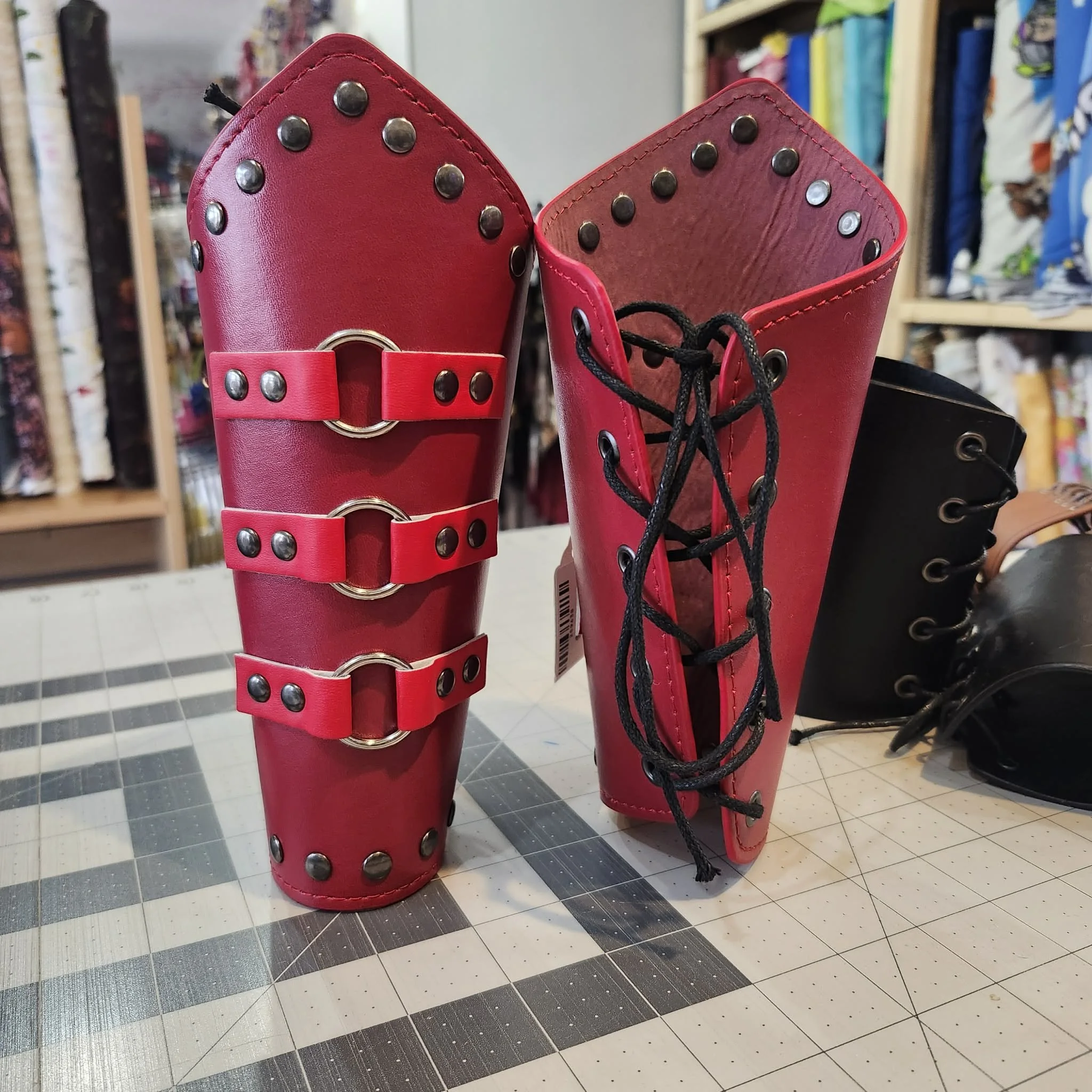 Red, Faux Leather Gauntlets