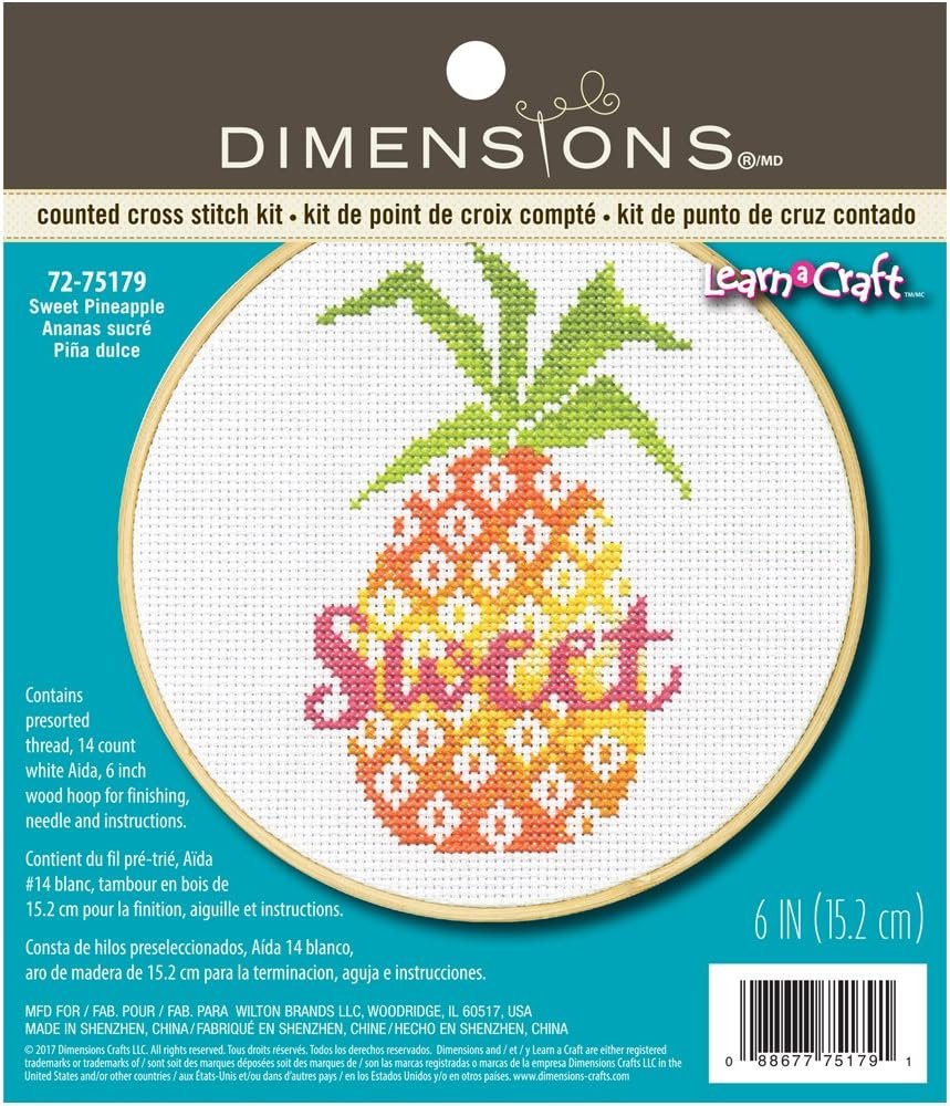 Dimensions Learn-A-Craft Sweet Pineapple Counted Cross Stitch Kit for Beginners, 6''