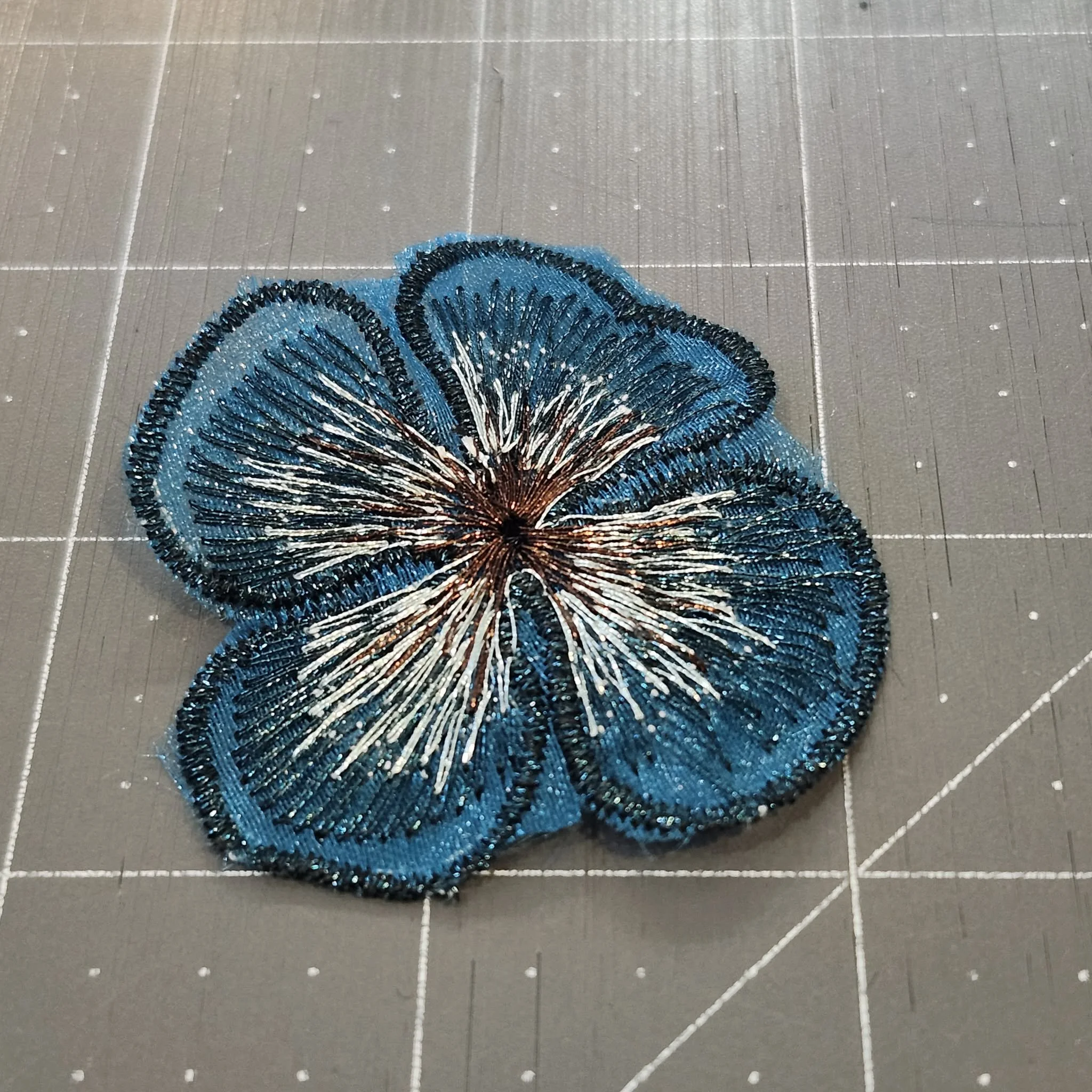 Blue Flower Embroidered Fabric Patch