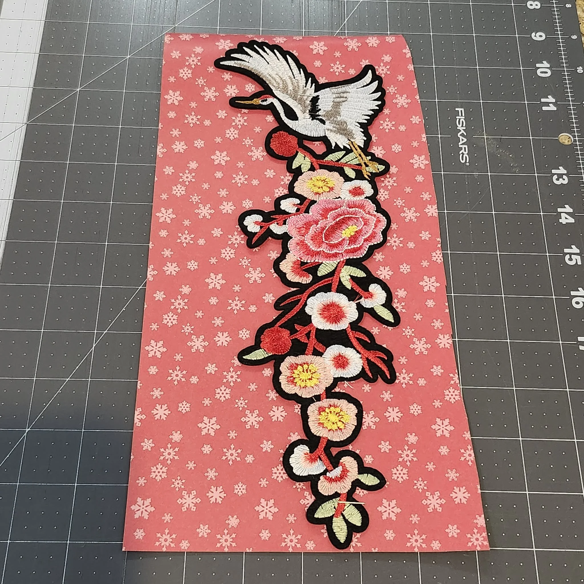 Elegant Crane and Flower Embroidered Iron On Patch