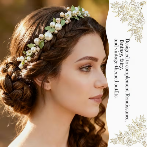 Renaissance Style Faux Pearl Leaf Headband