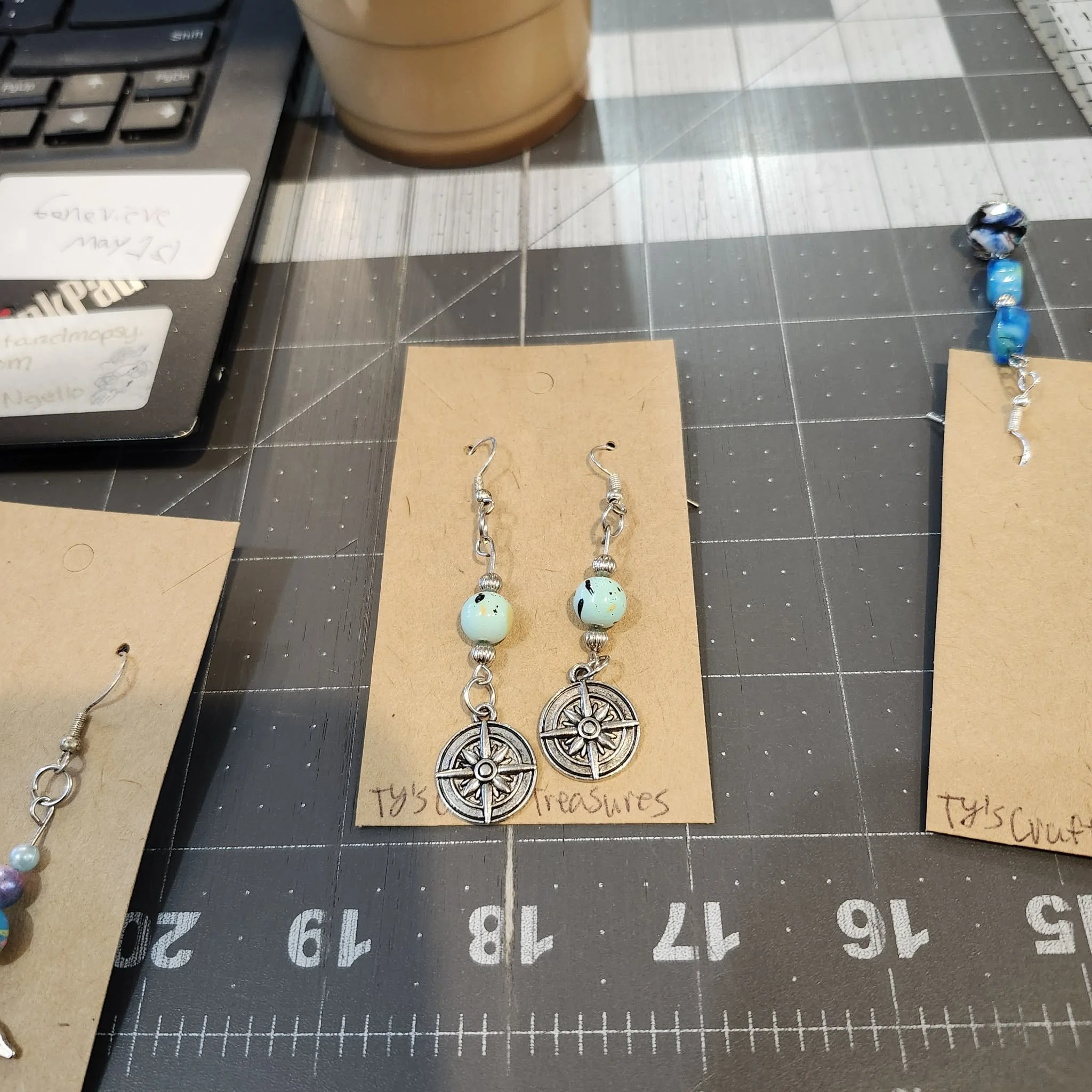 Compass Teal Earrings by Ty's Crafty Treasures