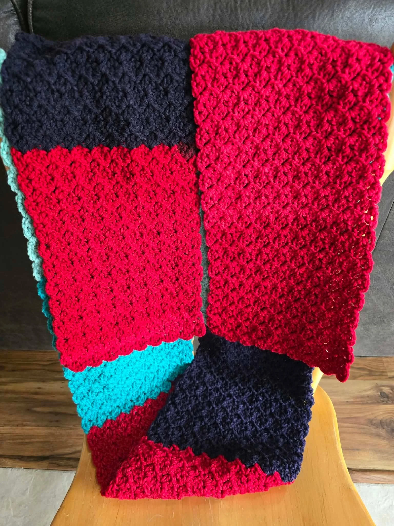 Crochet scarf, very generous 8" x 108" size