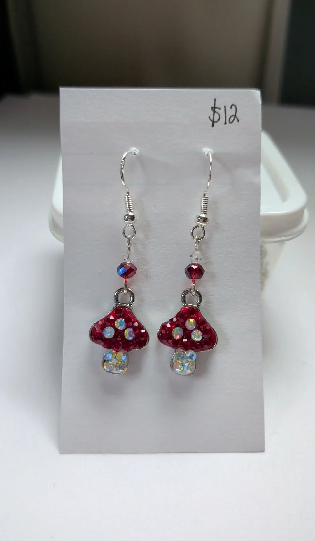 Red Mushroom Crystal Earrings by Kit Designs