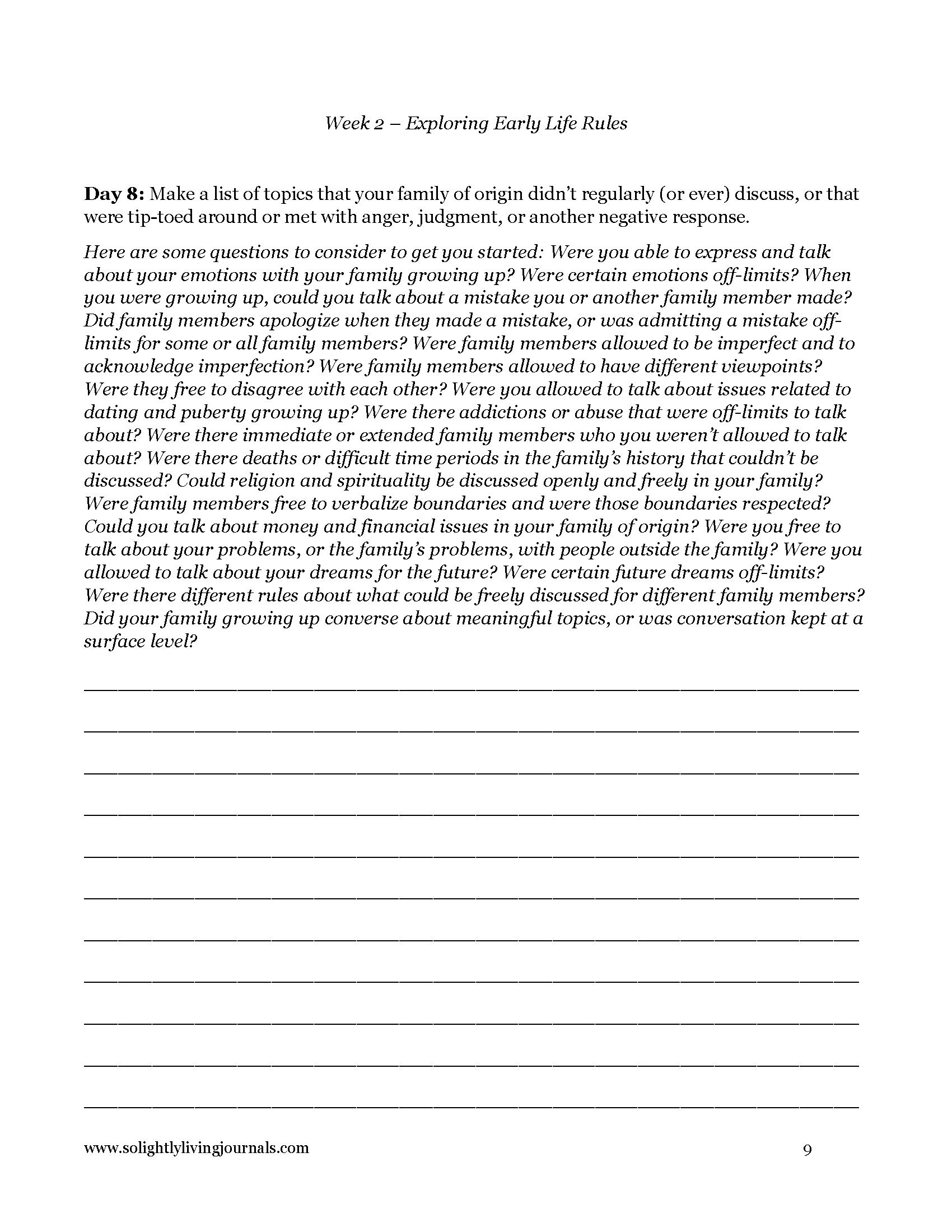 Image page 9 pdf with free printable shadow work journal. Journal prompt text and blank lines.