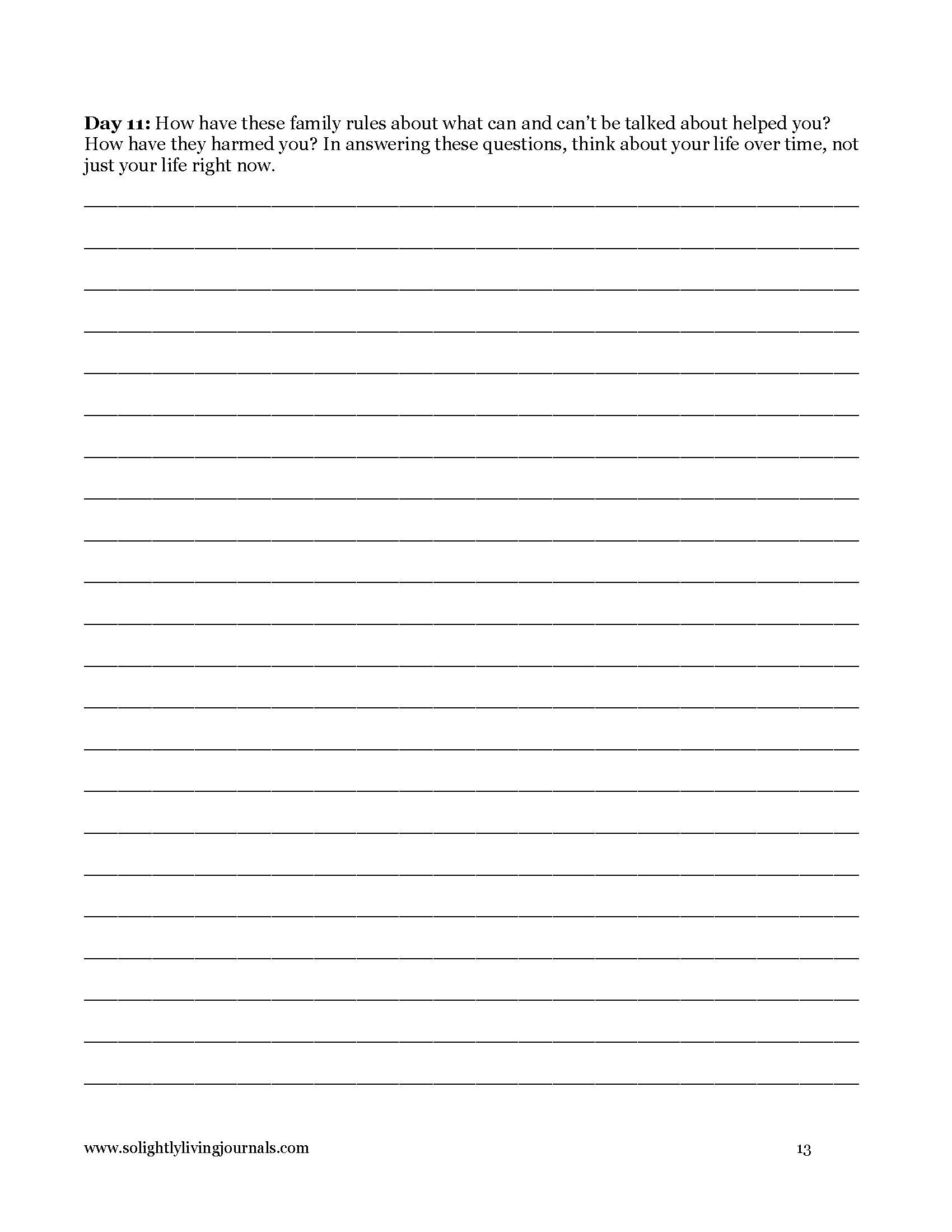 Image page 13 pdf with free printable shadow work journal. Journal prompt text and blank lines.
