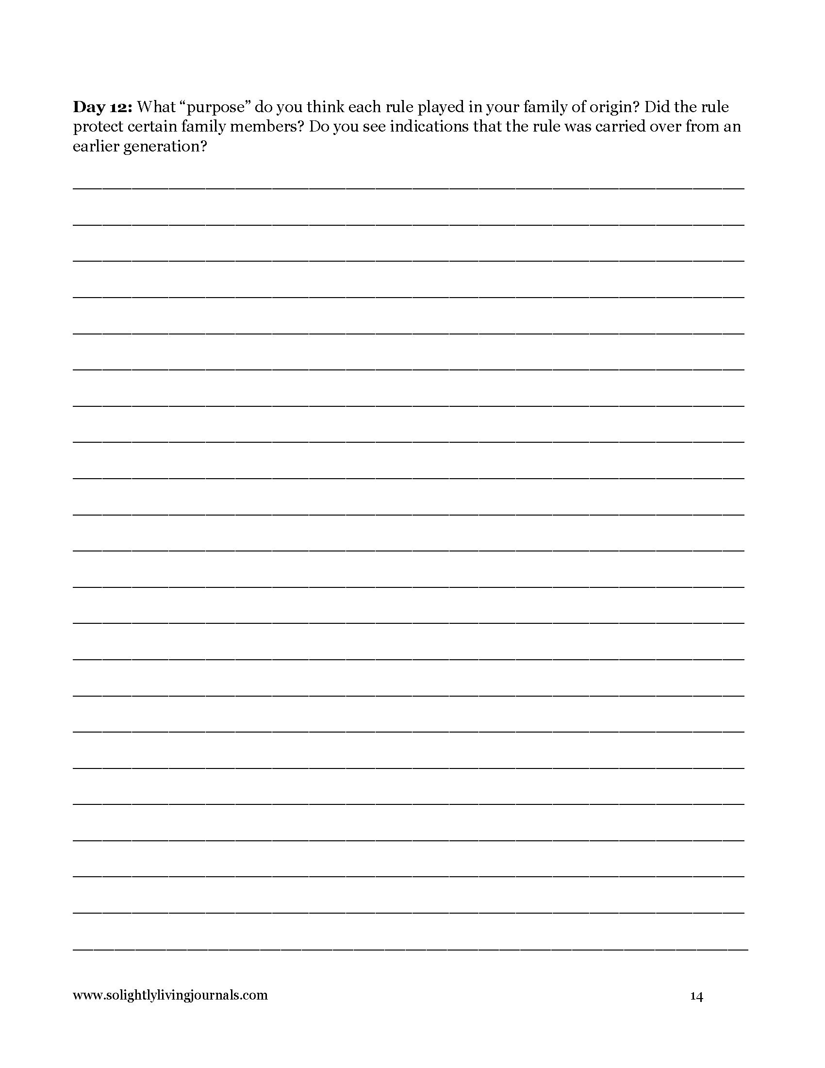 Image page 14 pdf with free printable shadow work journal. Journal prompt text and blank lines.