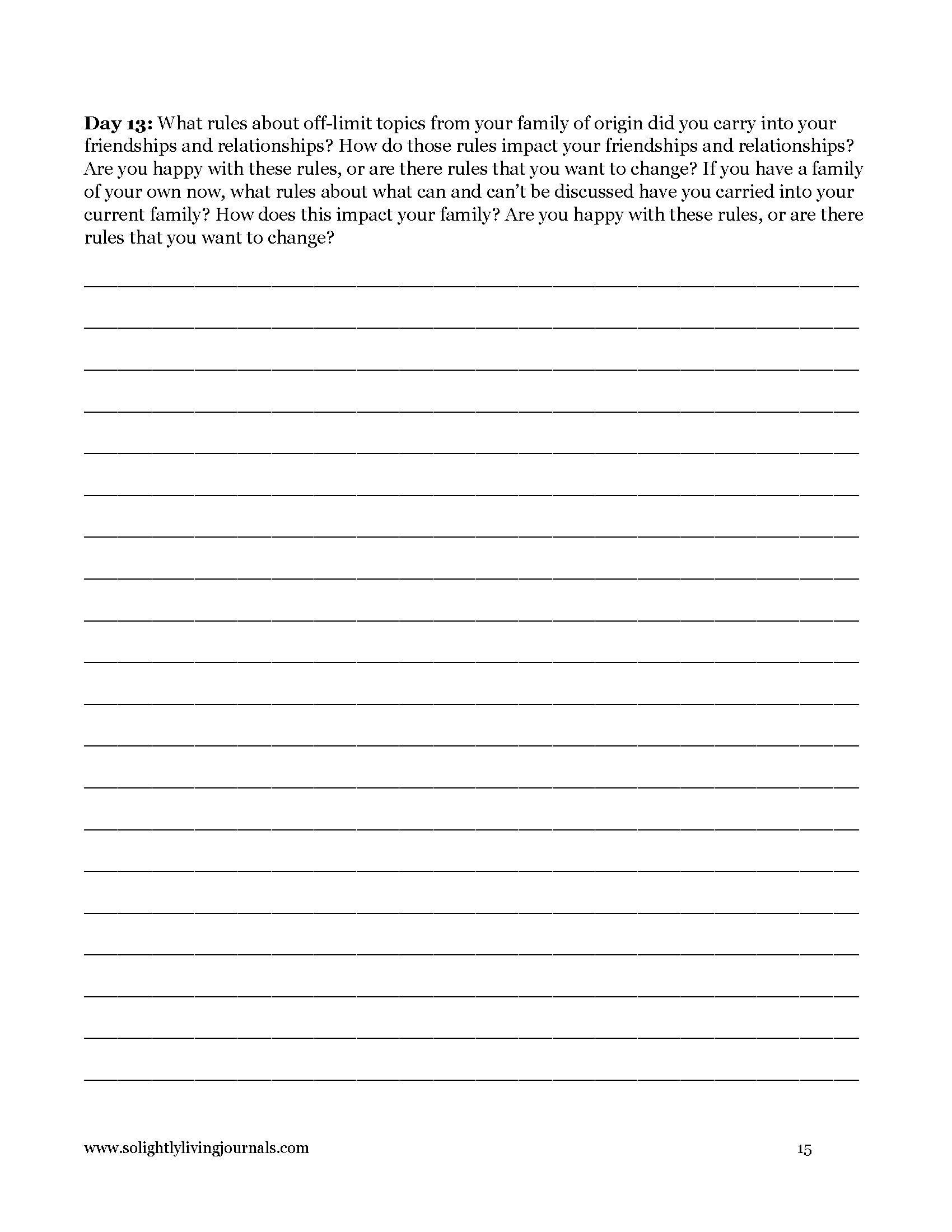 Image page 15 pdf with free printable shadow work journal. Journal prompt text and blank lines.
