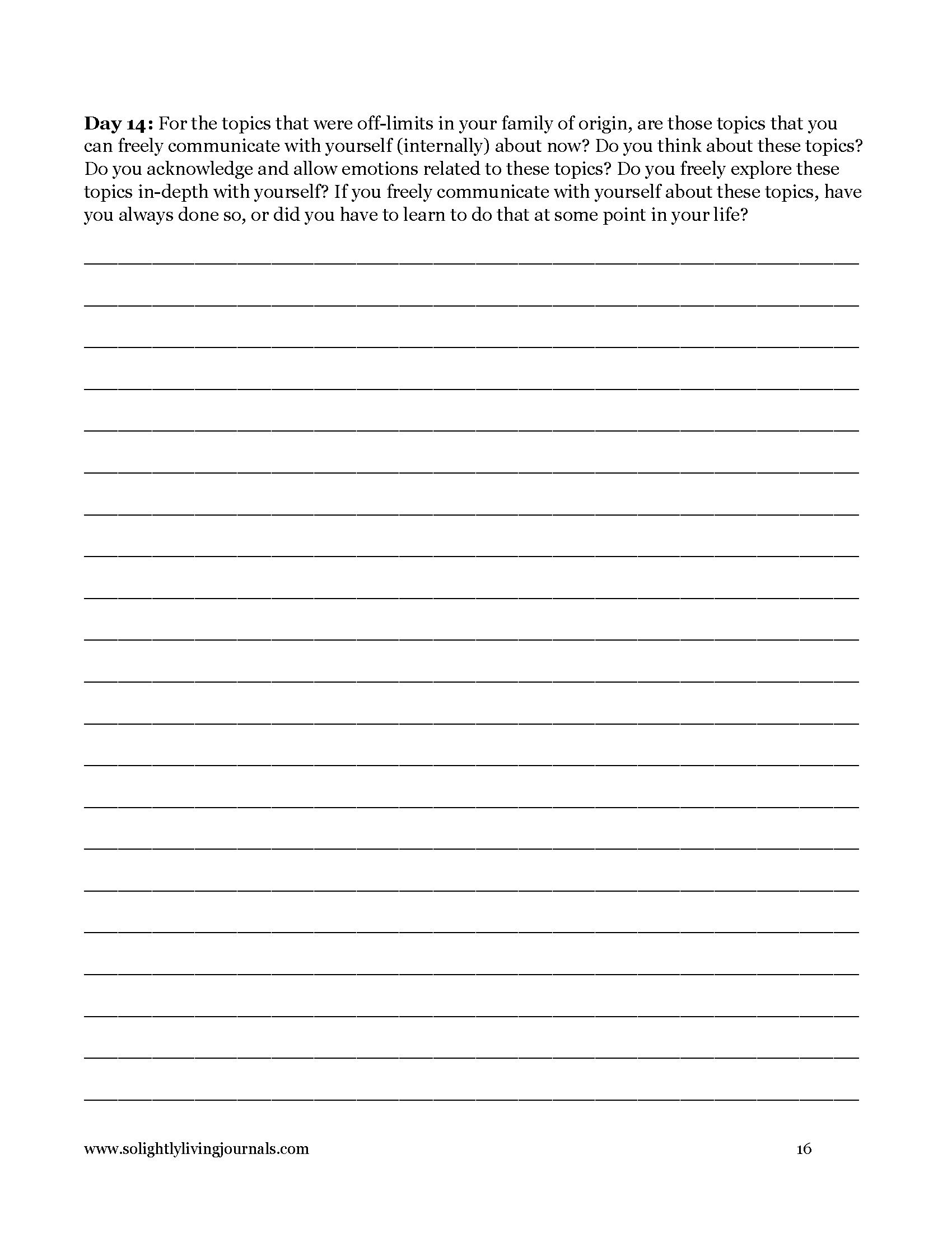 Image page 16 pdf with free printable shadow work journal. Journal prompt text and blank lines.