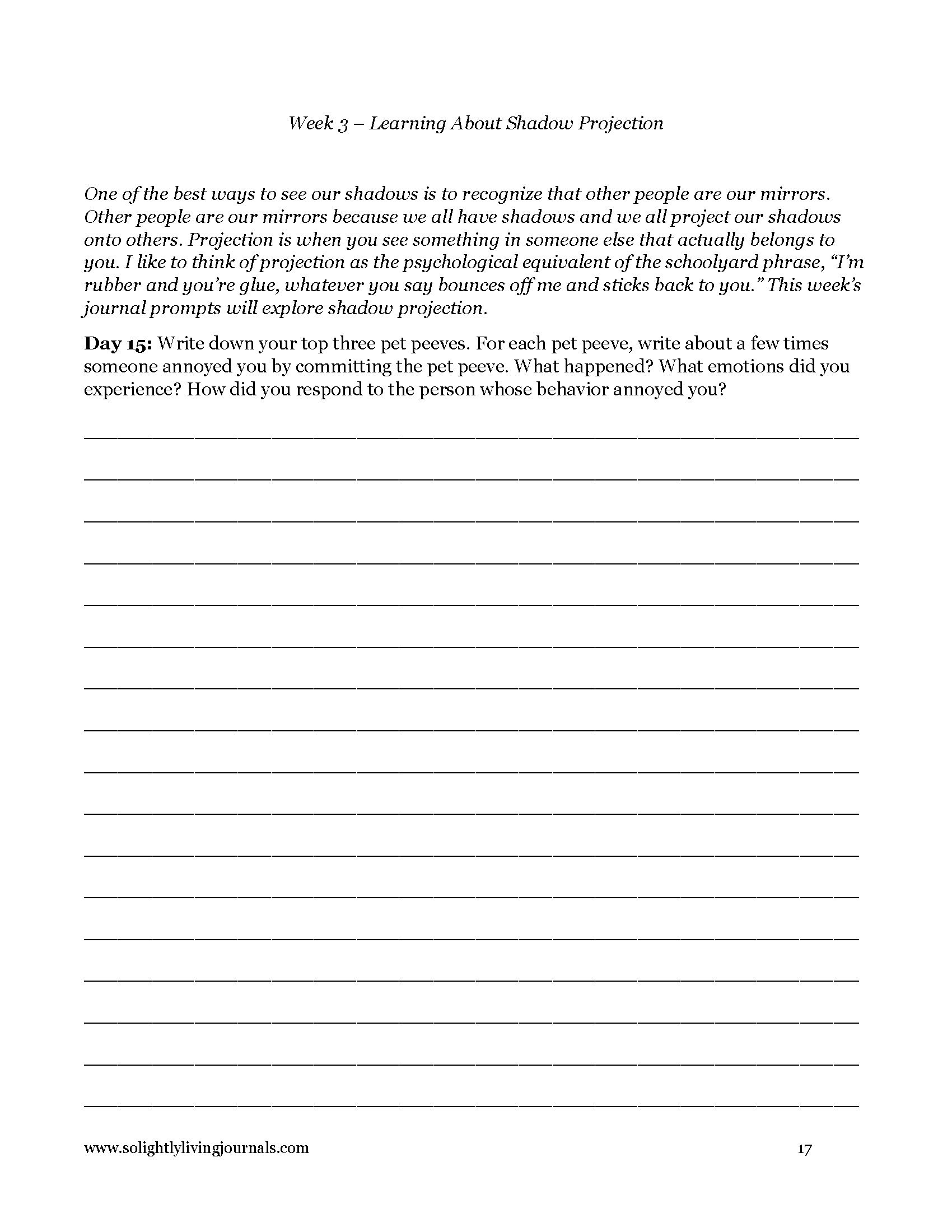 Image page 17 pdf with free printable shadow work journal. Journal prompt text and blank lines.