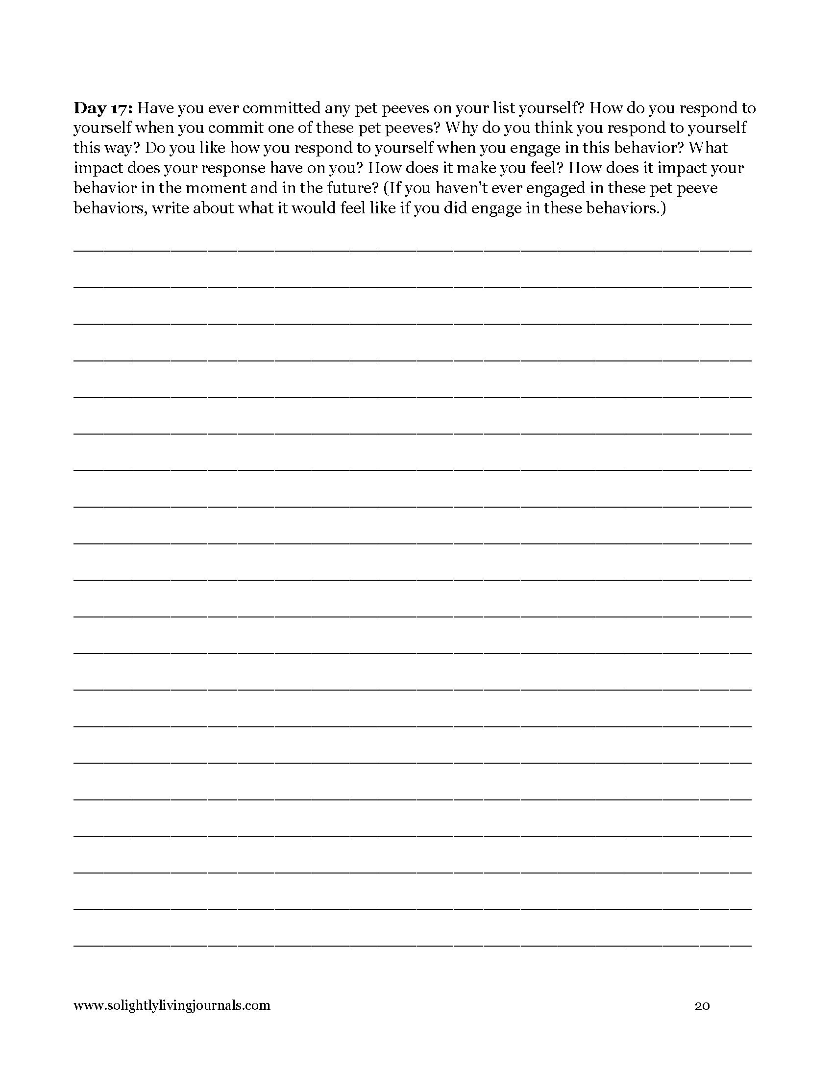 Image page 20 pdf with free printable shadow work journal. Journal prompt text and blank lines.