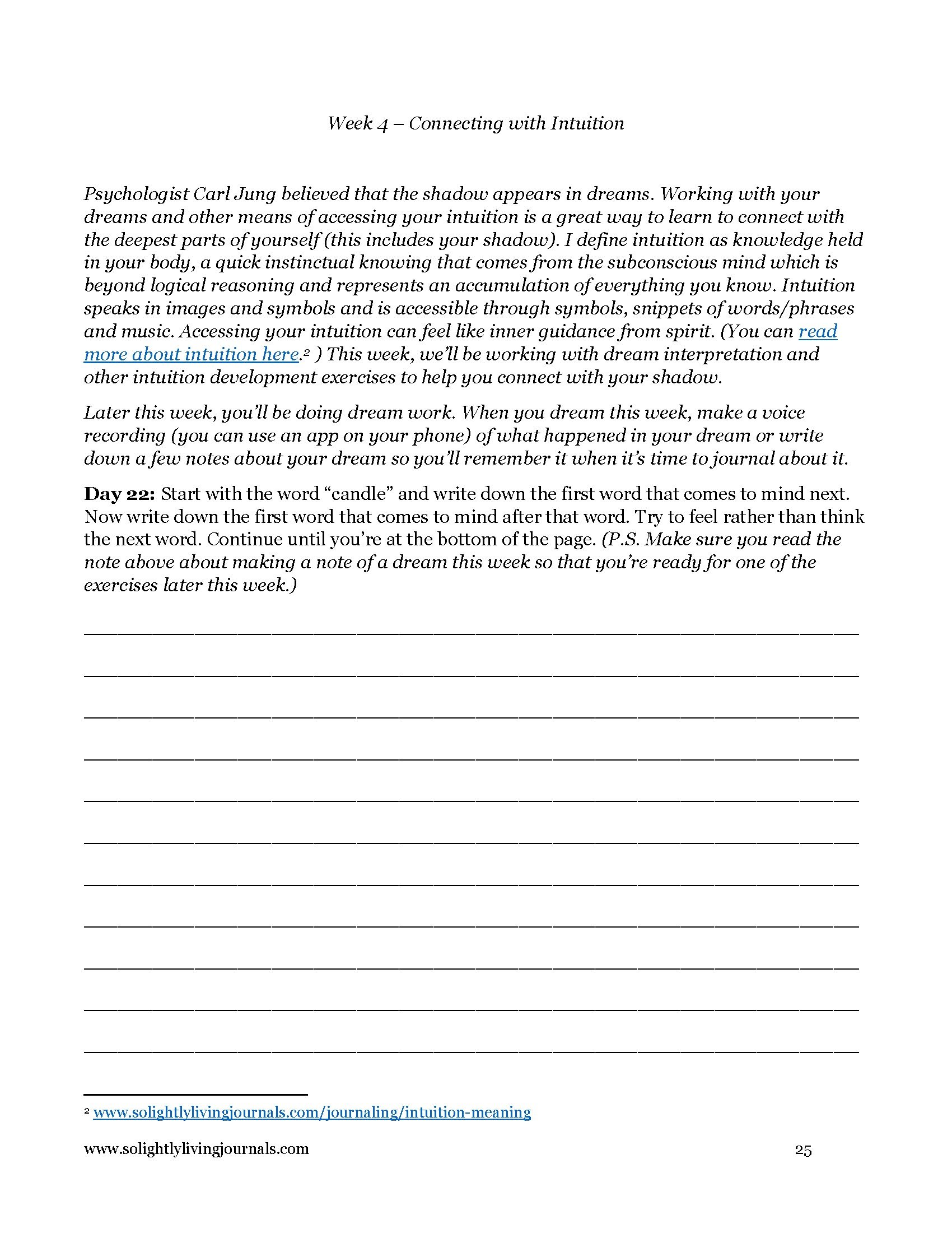 Image page 25 pdf with free printable shadow work journal. Journal prompt text and blank lines.