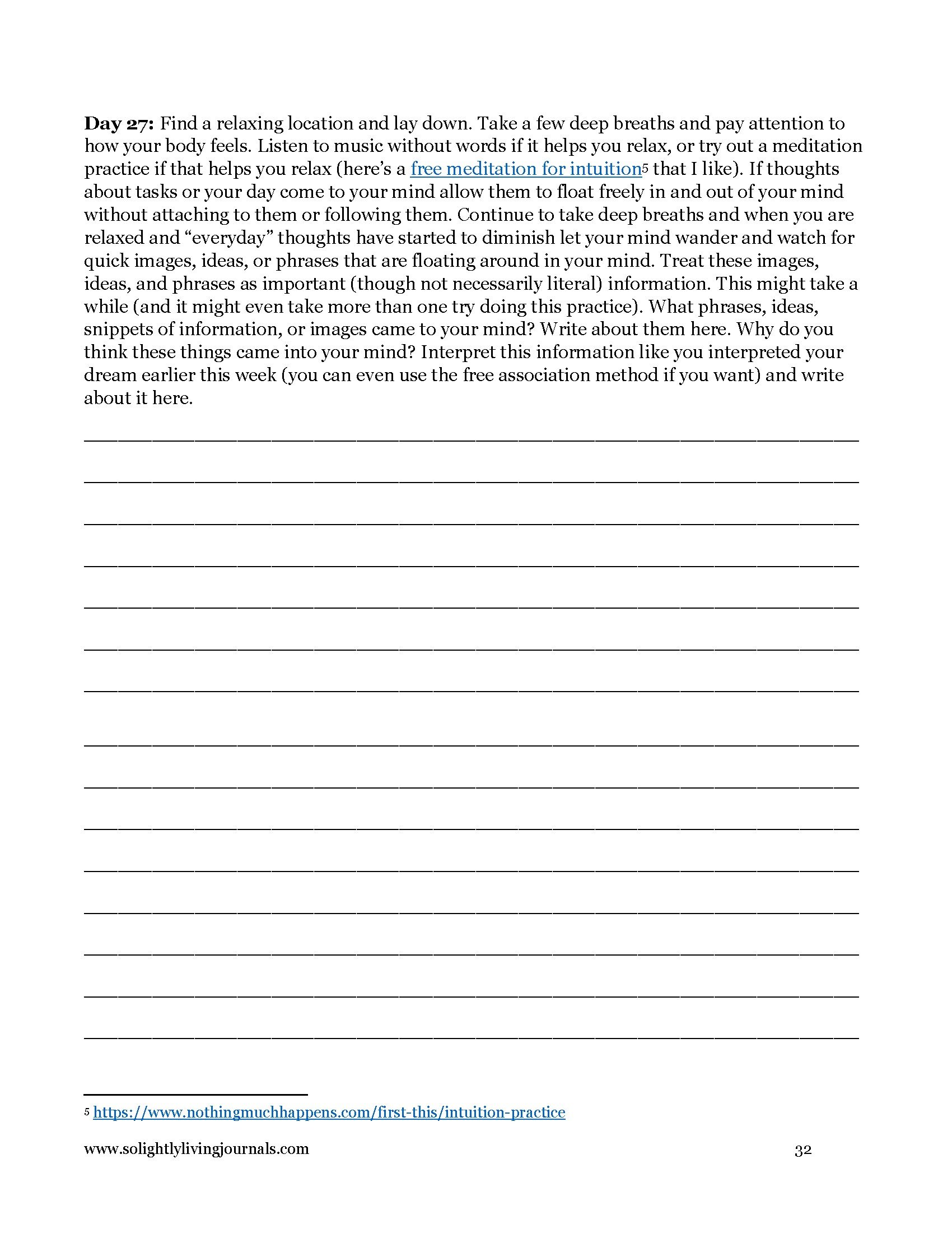 Image page 32 pdf with free printable shadow work journal. Journal prompt text and blank lines.