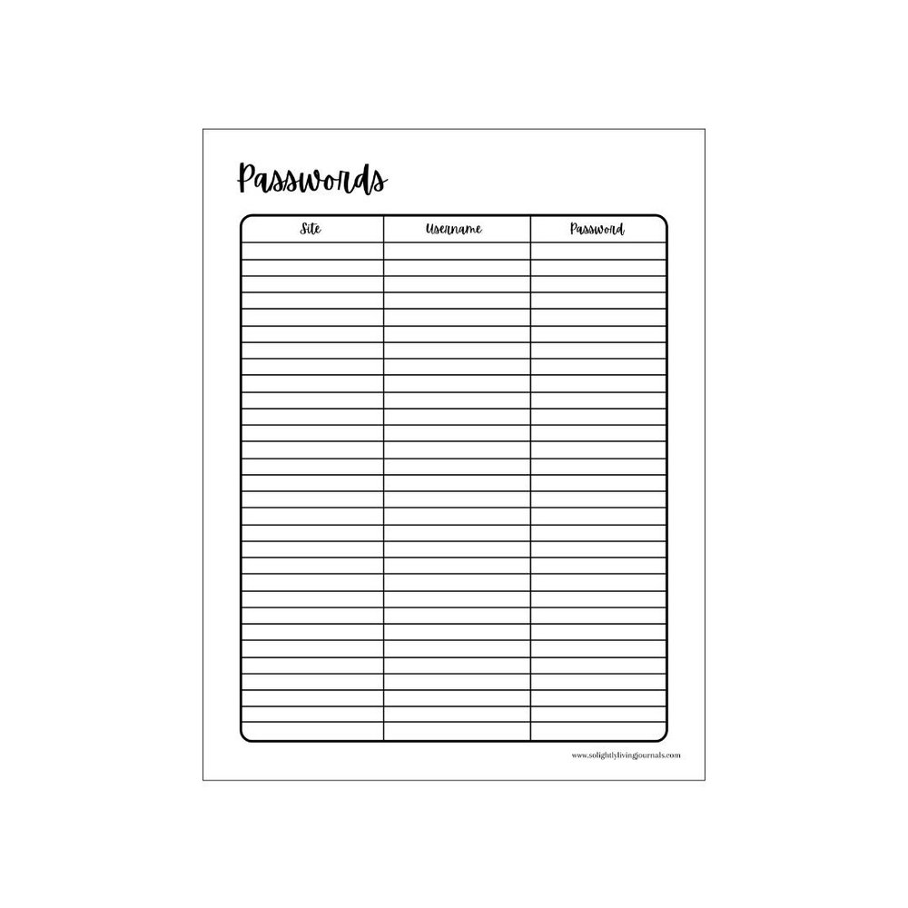 free-password-list-printable-bullet-journal-printables for Free Printable 3 Column Spreadsheet Free Password List Printable | Bullet Journal Printables for Free Printable 3 Column Spreadsheet