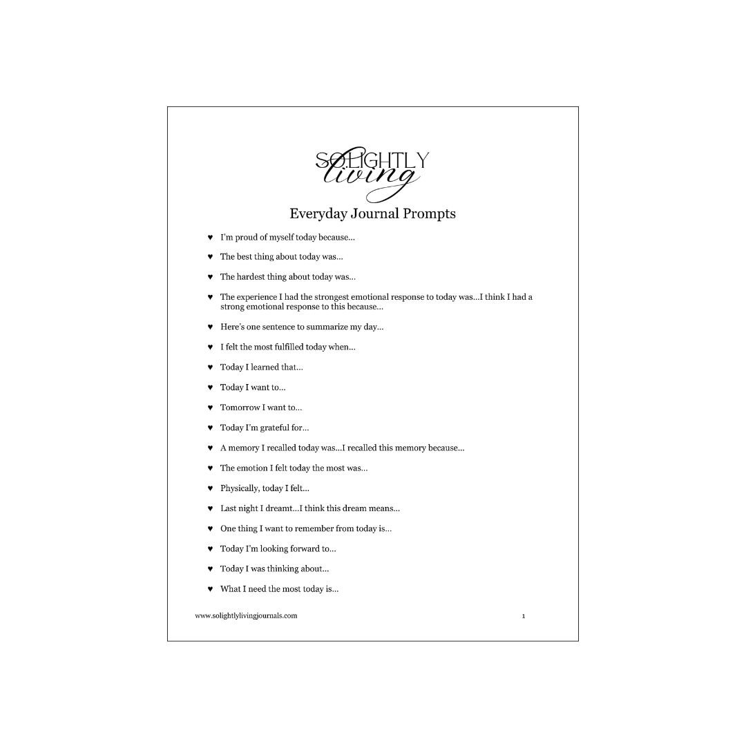 Free printable everyday journal prompts PDF page 1.