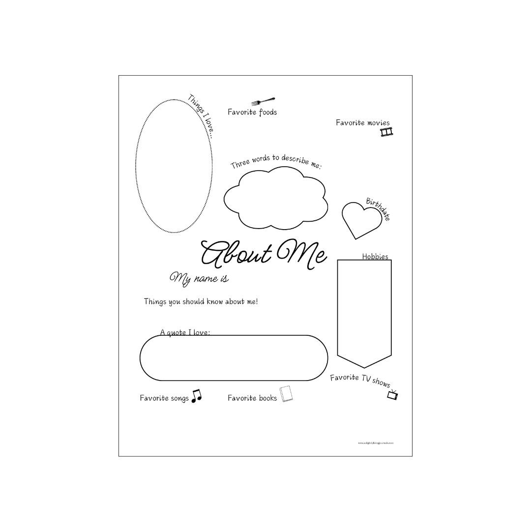 Free about me bullet journal page printable PDF.