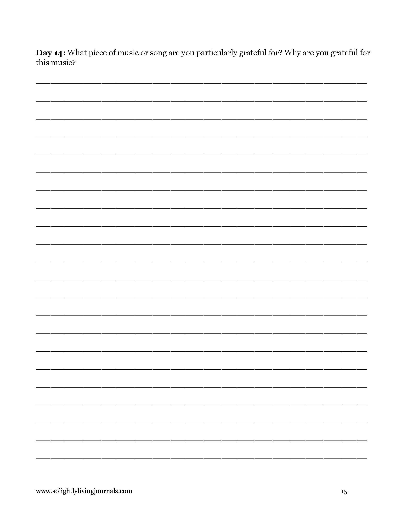 Free Gratitude Journal Prompts PDF printable with gratitude journal prompts and lines for journaling.