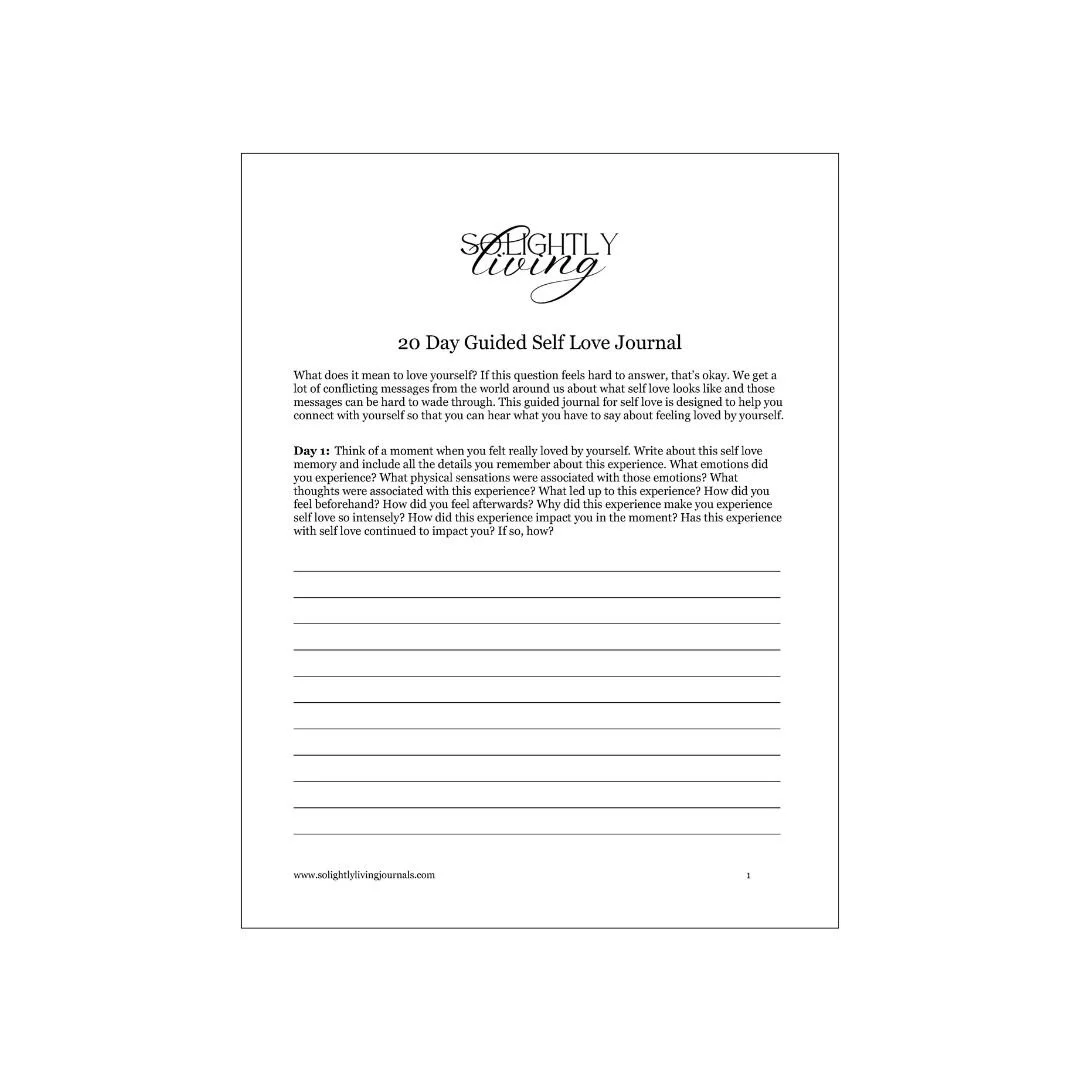 Free Self Love Journal Printable Pages in PDF format with journal prompts and lines.