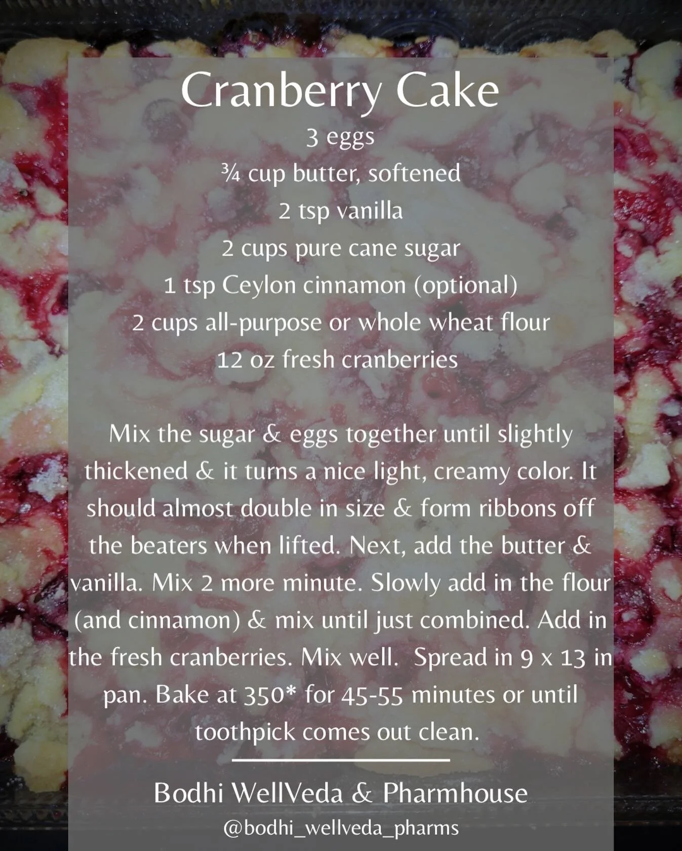 Cranberry Cake has become a traditional holiday staple in our house. We can&rsquo;t make it thru the holidays without making and devouring this cake at least several times. The tart, fresh cranberries pair perfectly with the sweet, buttery cake to cr