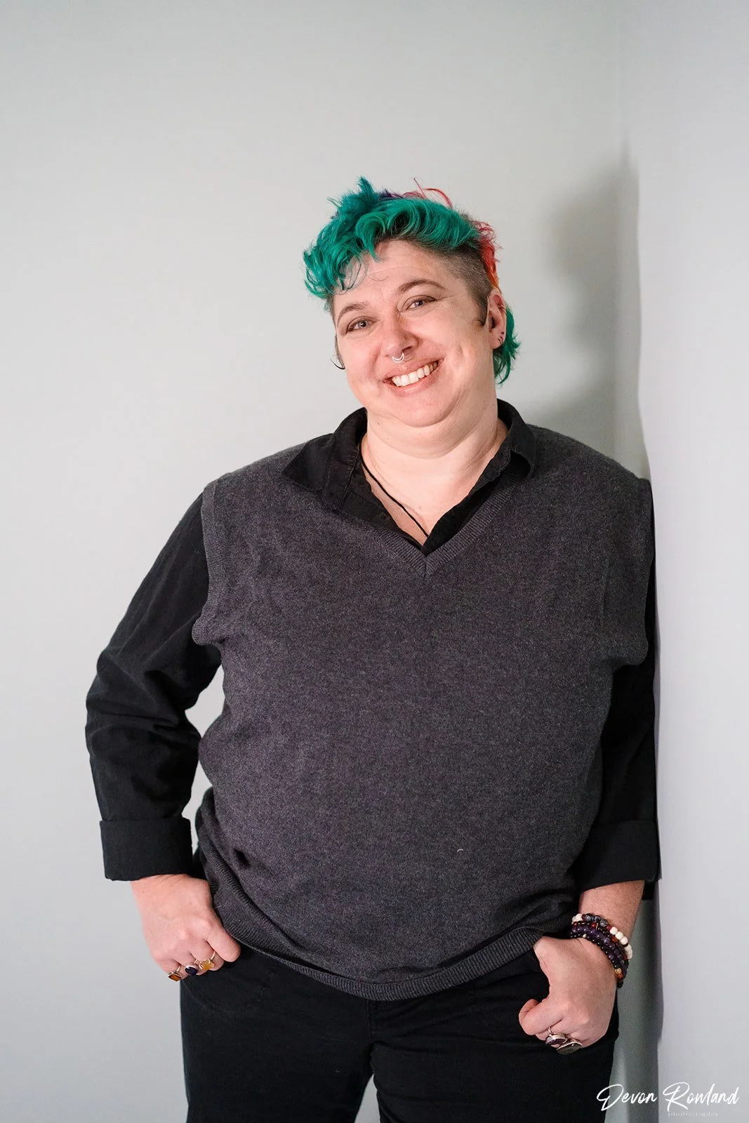 mara the teacher with teal and rainbow hair